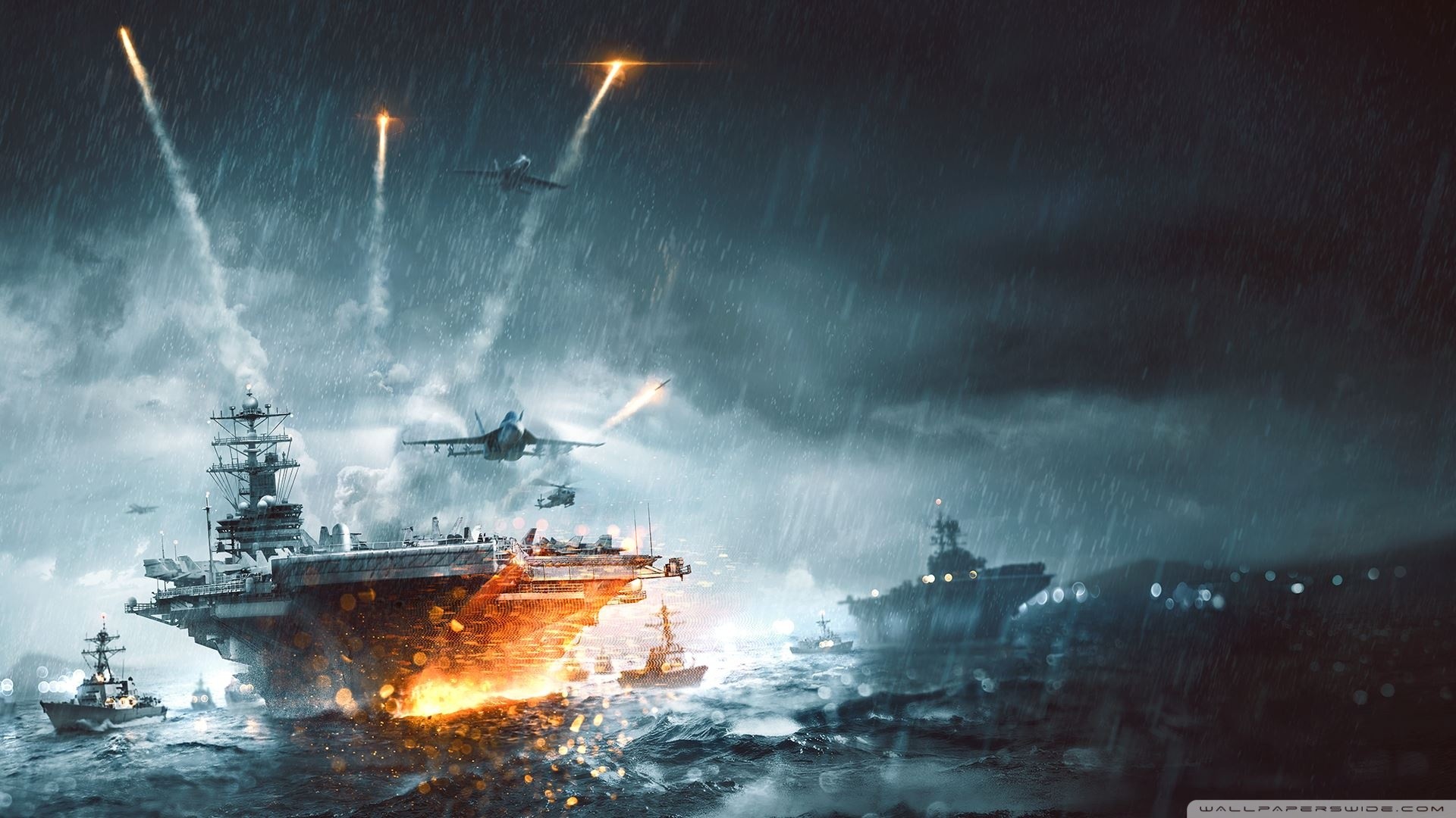 Battlefield 4, Portaerei, Battaglia navale, Tempesta, Elicotteri, wallpaper desktop Full HD