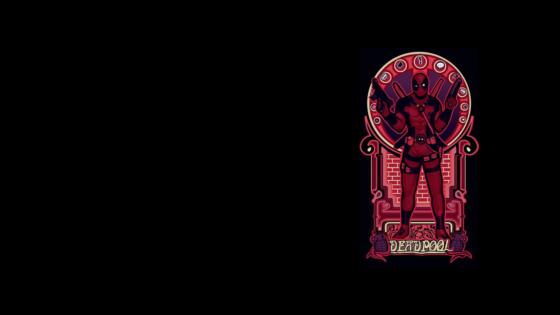 Deadpool, Art Nouveau, Sfondo nero, Full HD, wallpaper per PC