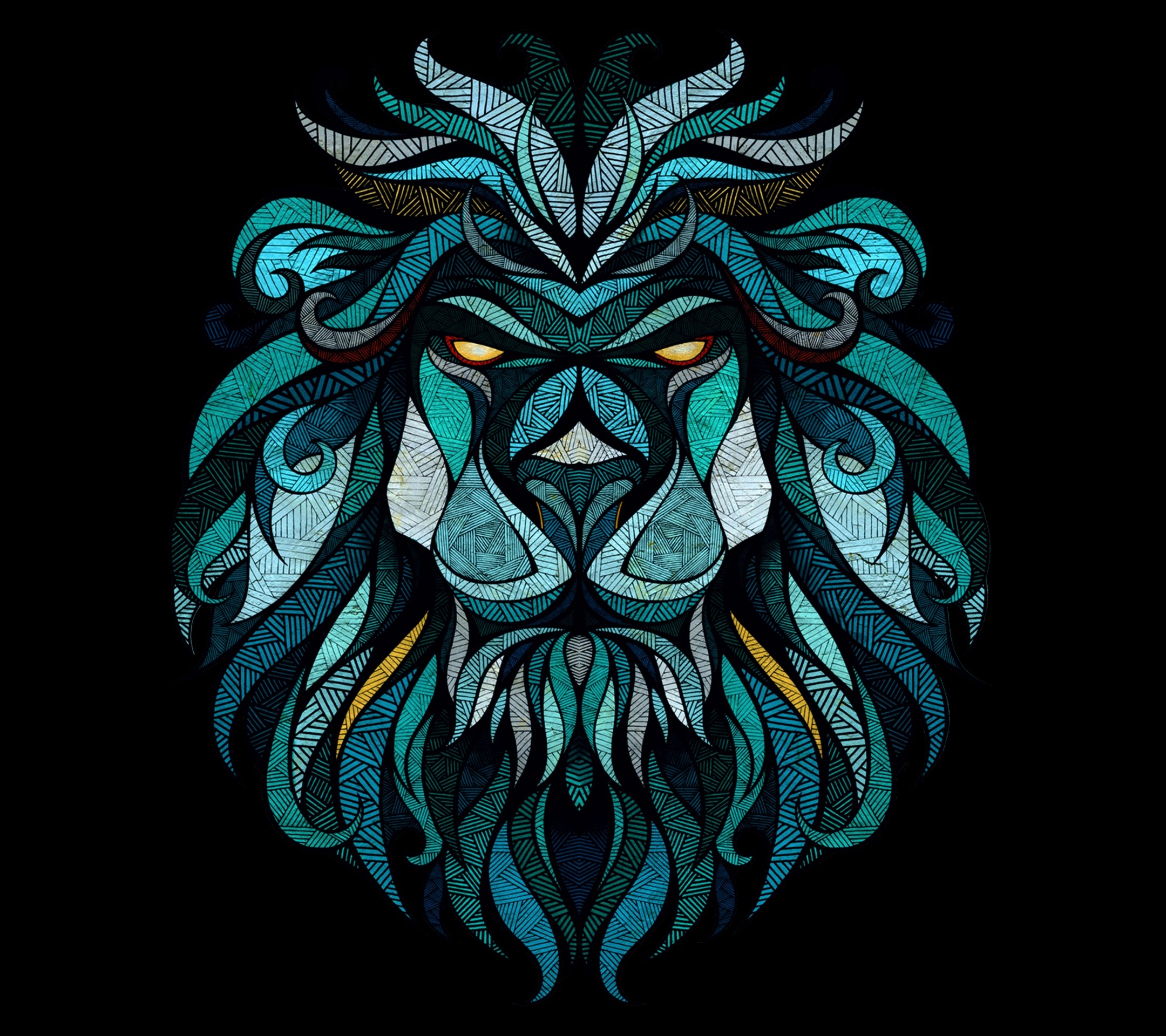 Leone, Illustrazione, Turchese, Sfondo nero, Full HD, schermata di blocco iPad