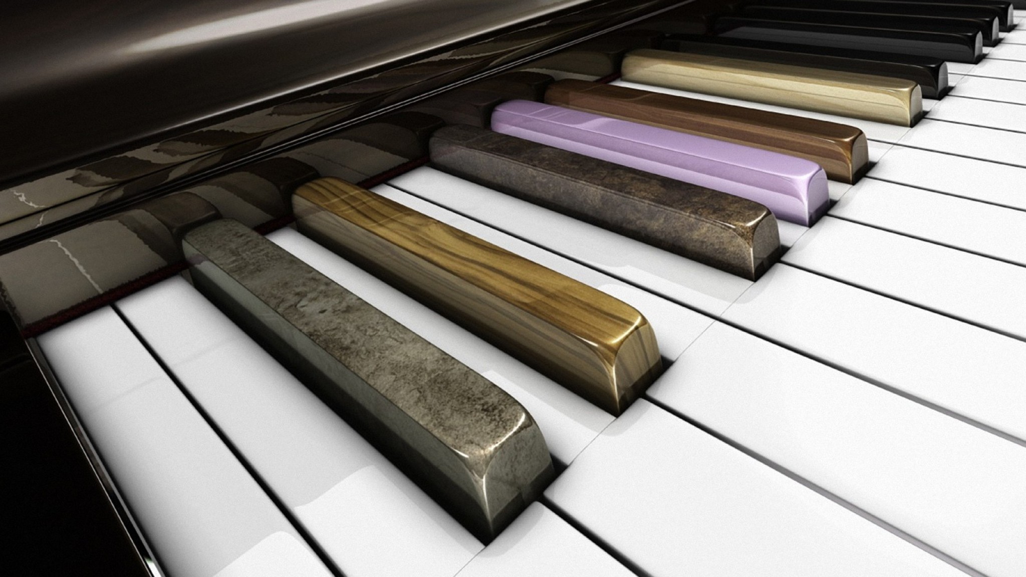 Tasti del pianoforte, Metallo, 3D, 16:9 Full HD, sfondo widescreen