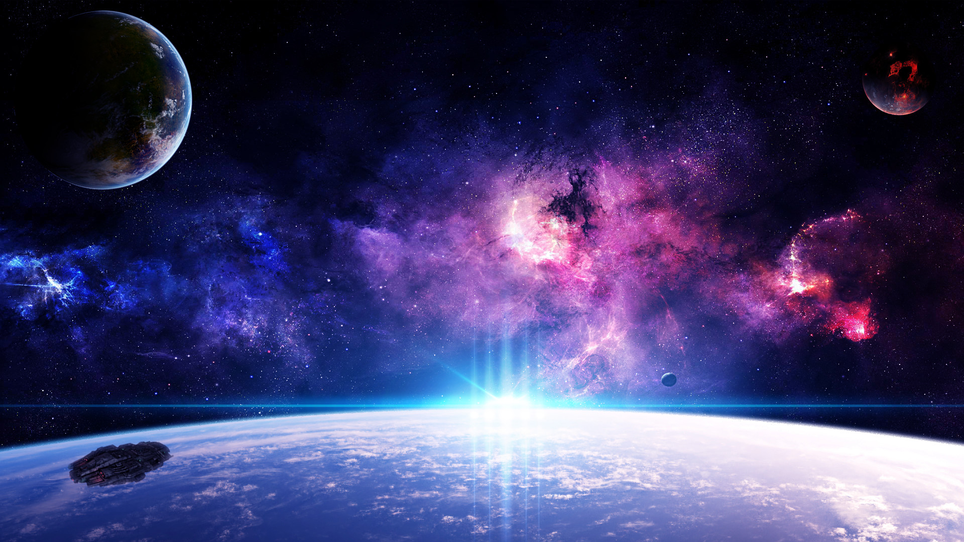 Nebulosa, Pianeti, Orbita, Viola, Bagliore, 1920x1080, sfondo per PC