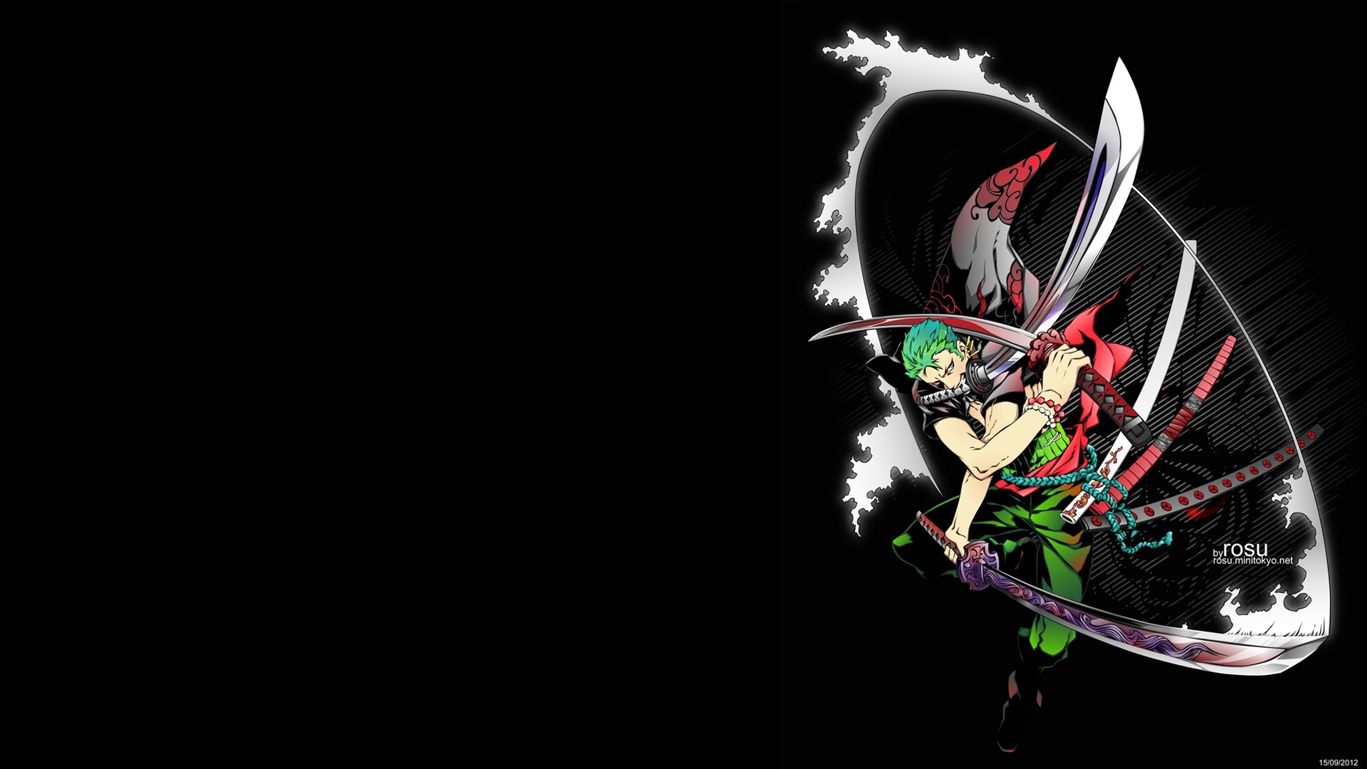 Roronoa Zoro, One Piece, Santoryu, Sfondo nero, 16:9 Full HD, wallpaper widescreen