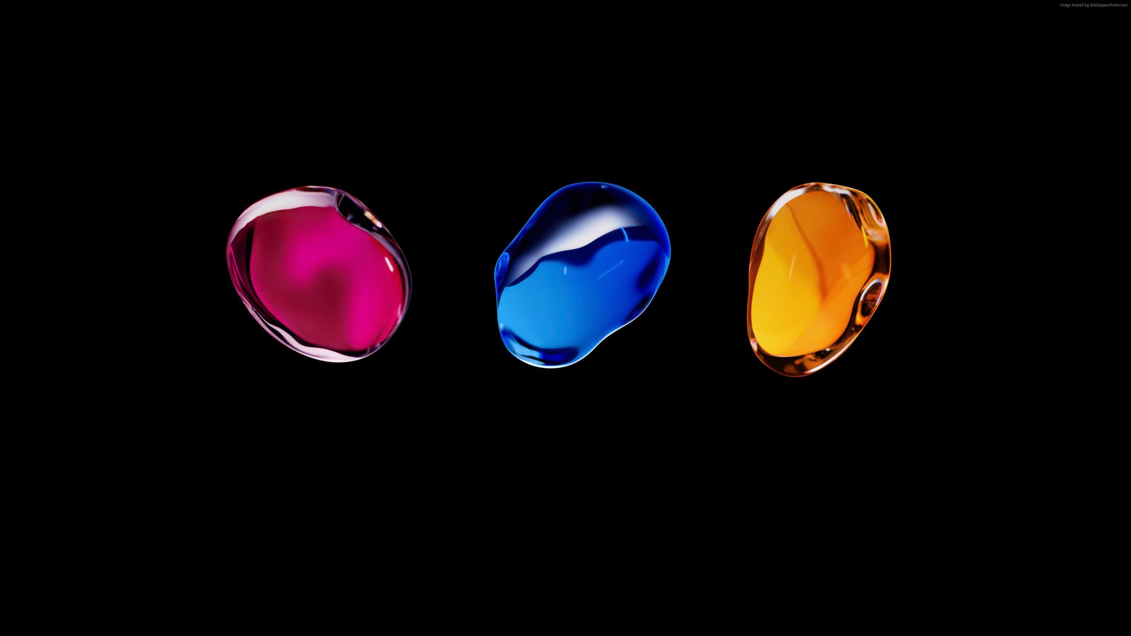 iPhone 7, Apple, Gocce colorate, Sfondo nero, 16:9 4K, wallpaper widescreen