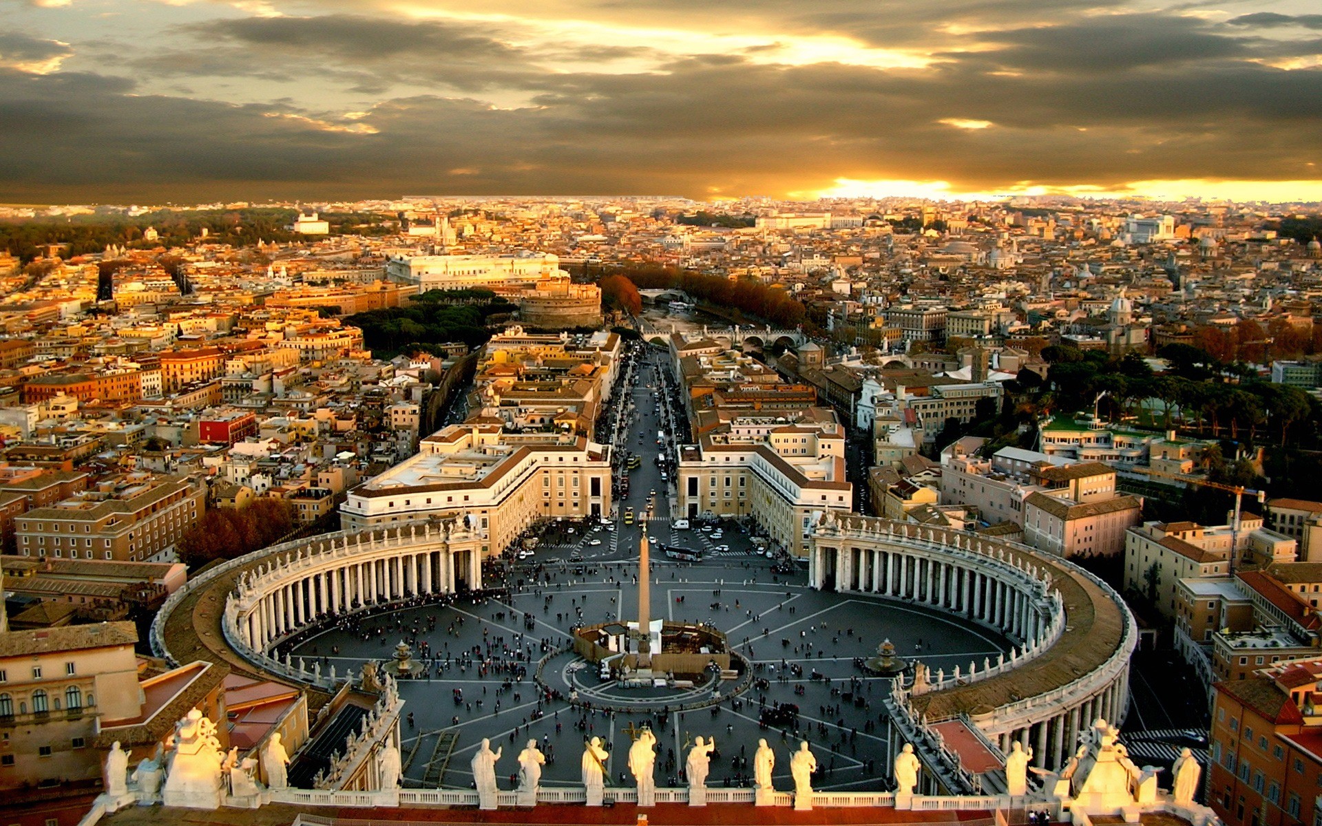 Piazza San Pietro, Città del Vaticano, Roma, Vista aerea, Tramonto, sfondo MacBook Air