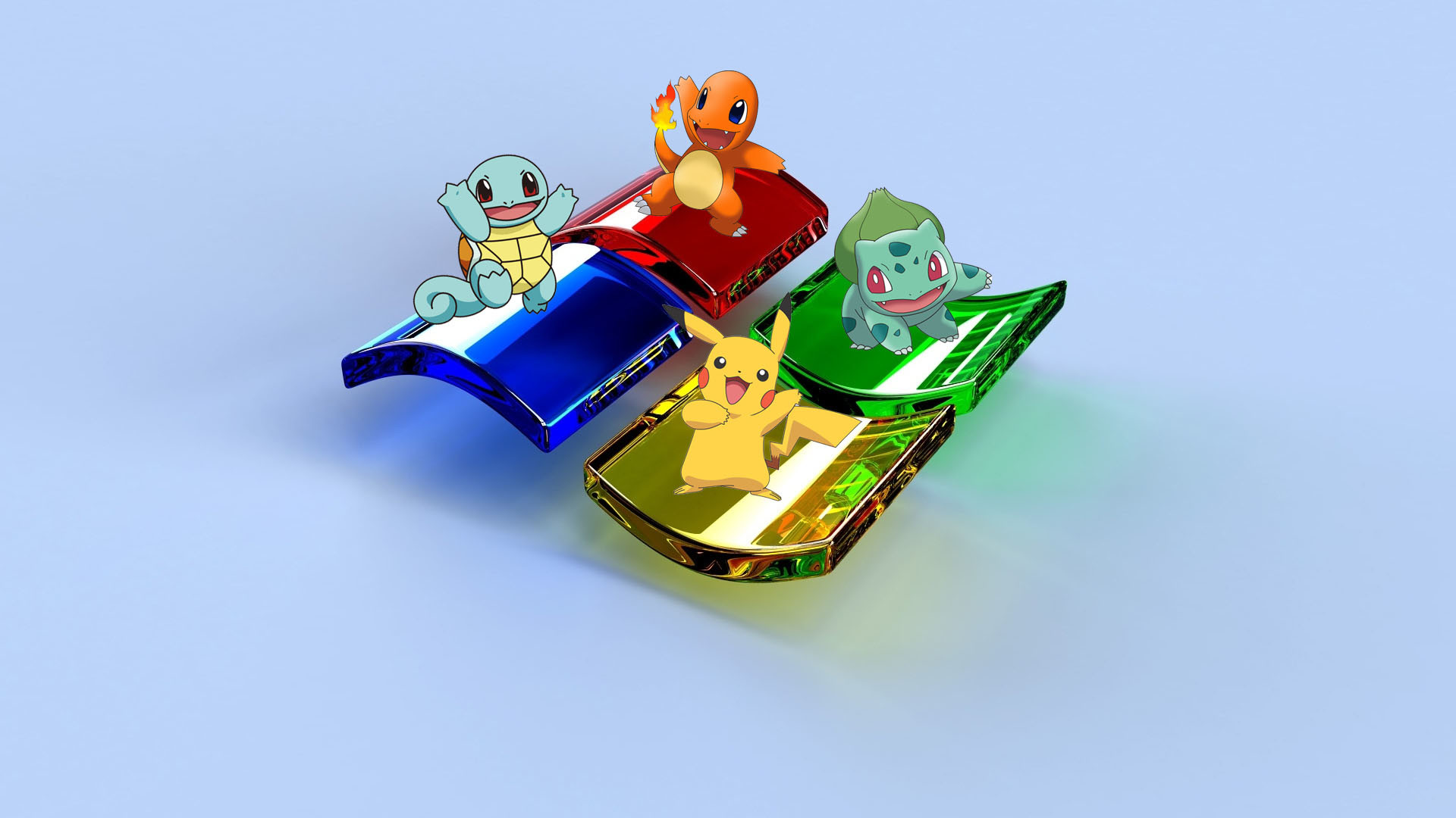 Squirtle, Charmander, Bulbasaur, Pikachu, Pokémon, Logo di Windows, sfondo 1920x1080 per PC