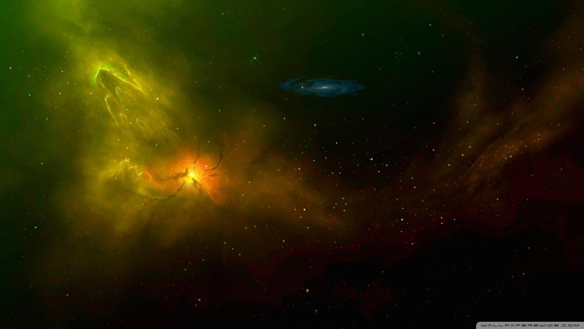 Nebulosa, Galassia, Giallo, Stelle, Full HD, sfondo Windows 11