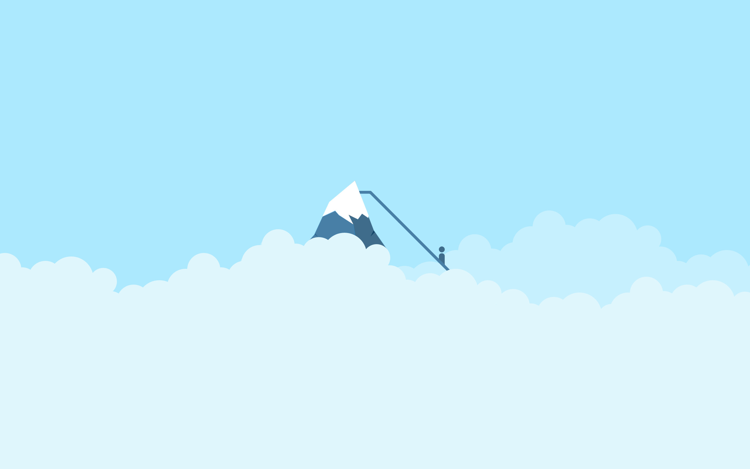 Montagna, Nuvole, Scalatore, Cielo azzurro, Flat design, 2K, sfondo Windows 11