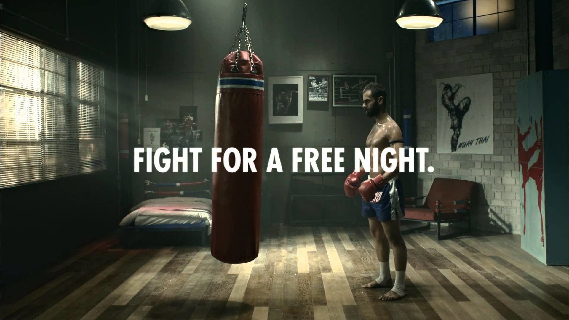 Muay Thai, Sacco da boxe, Palestra, Fight for a free night, Full HD, wallpaper per computer