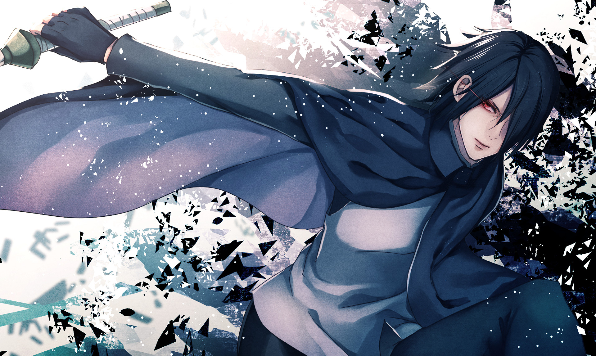 Sasuke Uchiha, Naruto, Mantello, Katana, Full HD, sfondo per PC e portatile