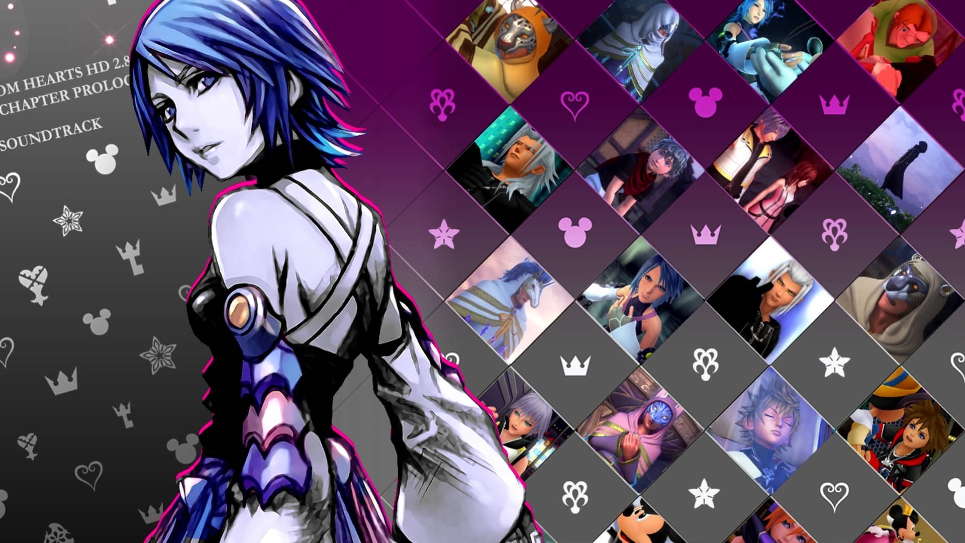 Aqua, Kingdom Hearts, Mosaico, Personaggi, Viola, Full HD, sfondo per PC
