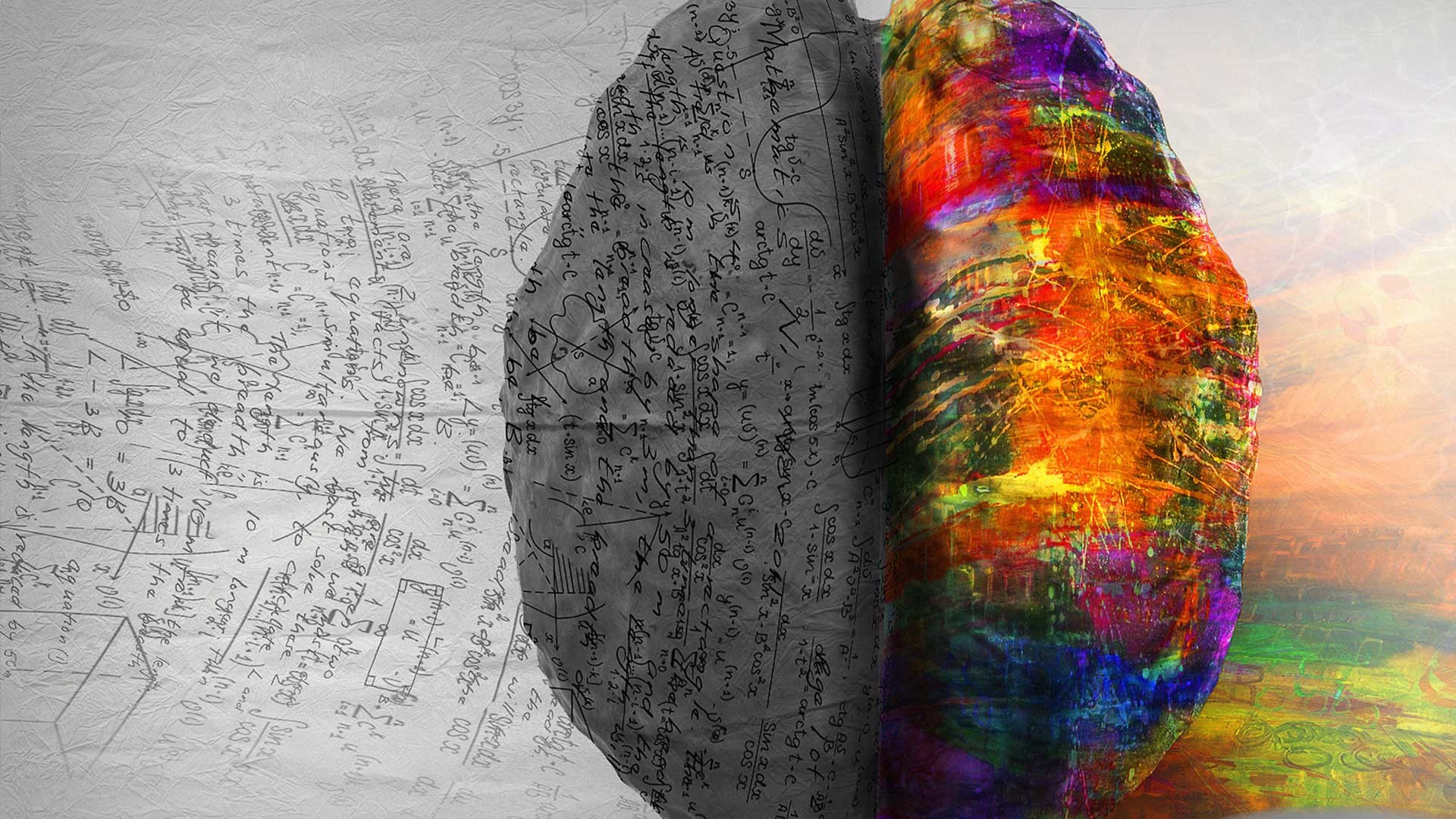 Cervello, Emisfero sinistro e destro, Formule matematiche, Colori, sfondo Full HD per portatile