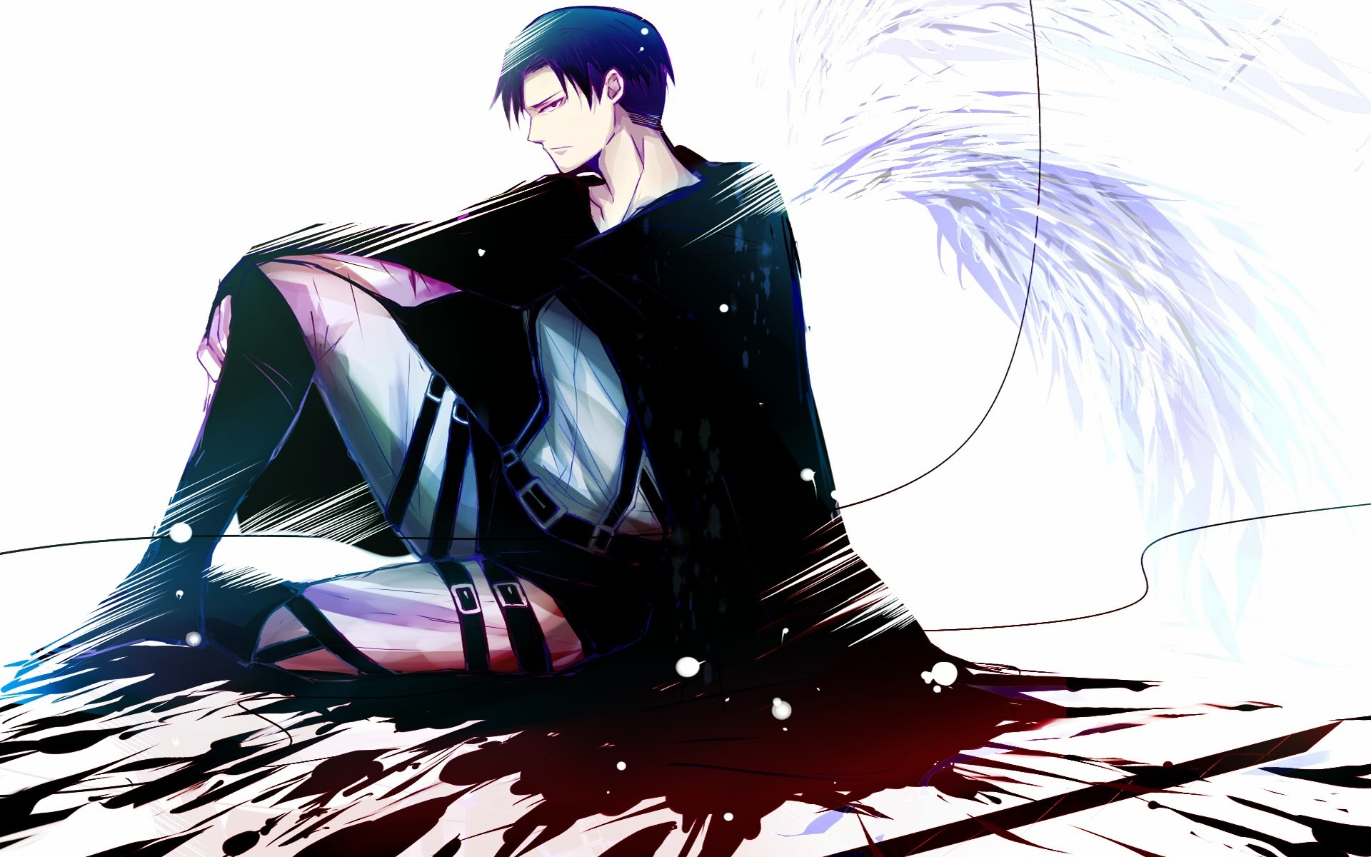Levi Ackerman, L'attacco dei giganti, Ali, Sfondo bianco, 16:10 Full HD, wallpaper widescreen