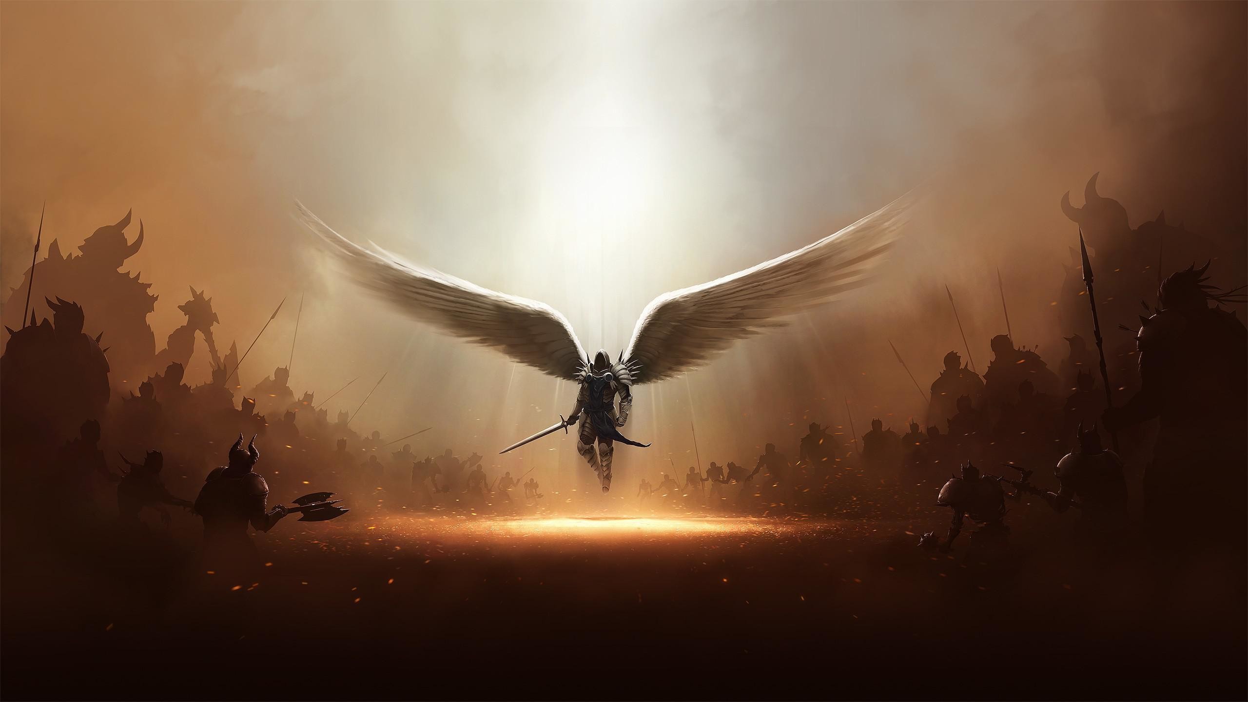 Tyrael, Diablo III, Blizzard, Angelo, Ali, Battaglia, 16:9 2K, sfondo widescreen