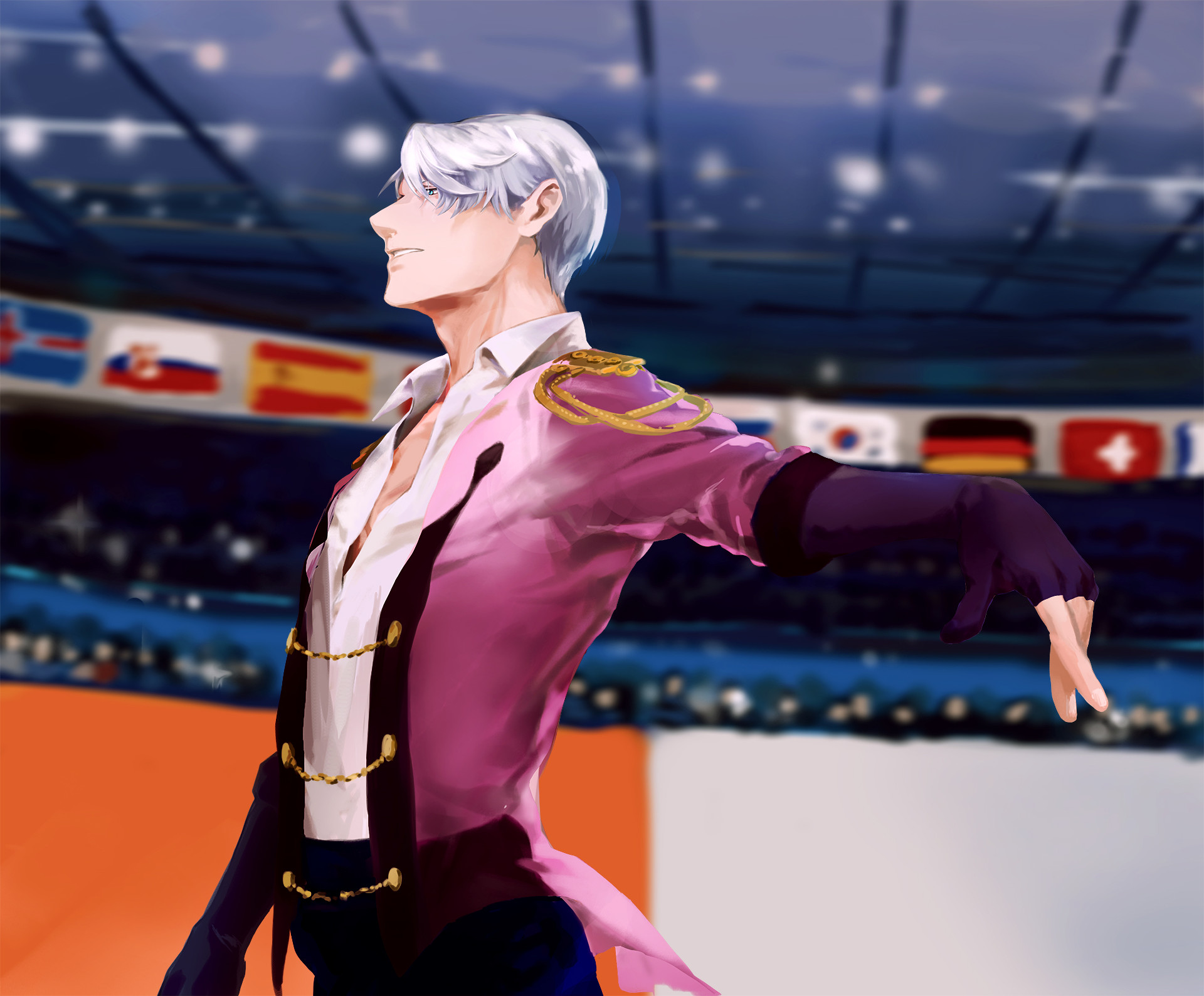Victor Nikiforov, Yuri!!! on Ice, Palazzetto, Bandiere, Full HD, wallpaper per computer
