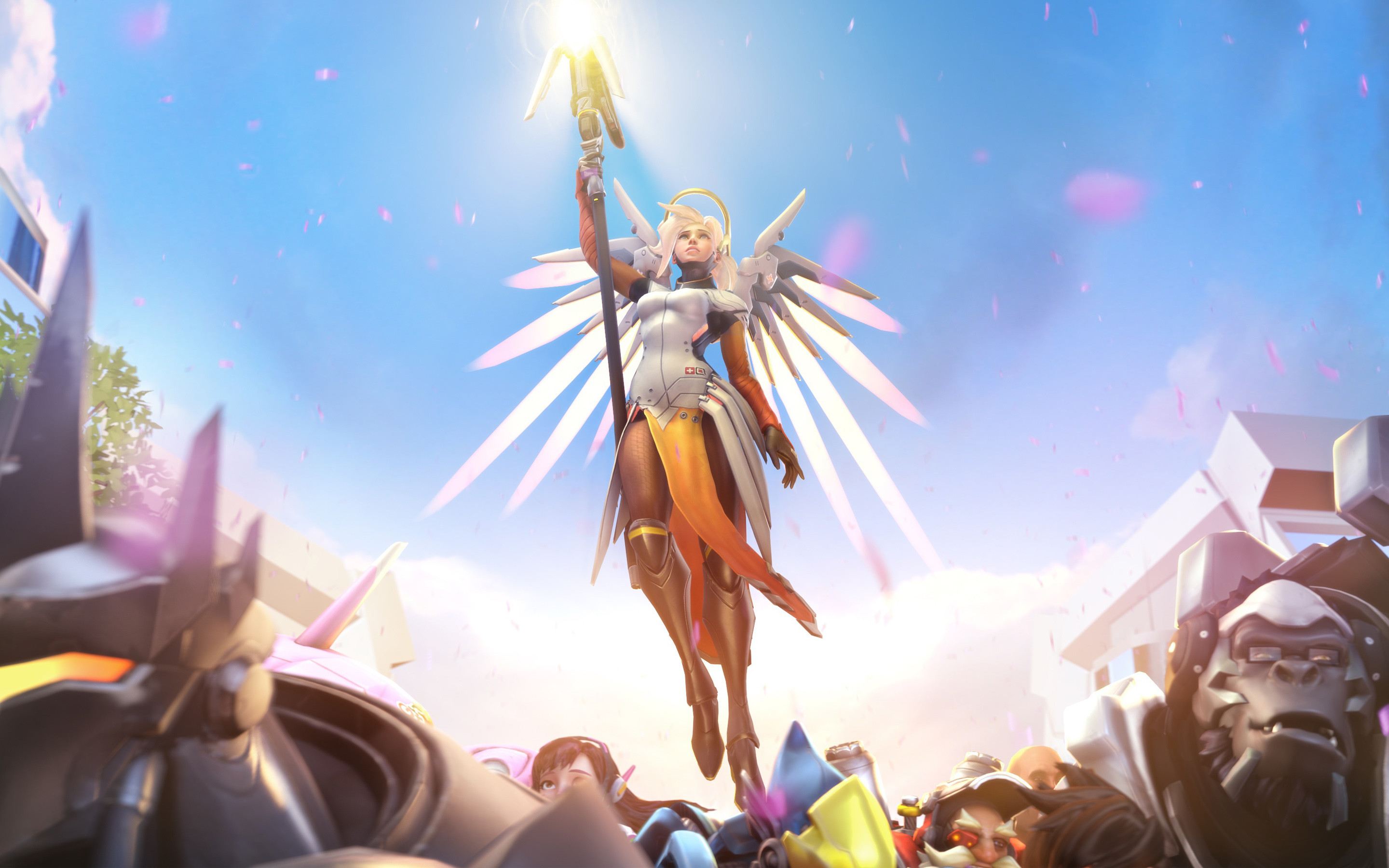 Overwatch, Mercy, Volo, Cielo, 2K, sfondo Windows 11