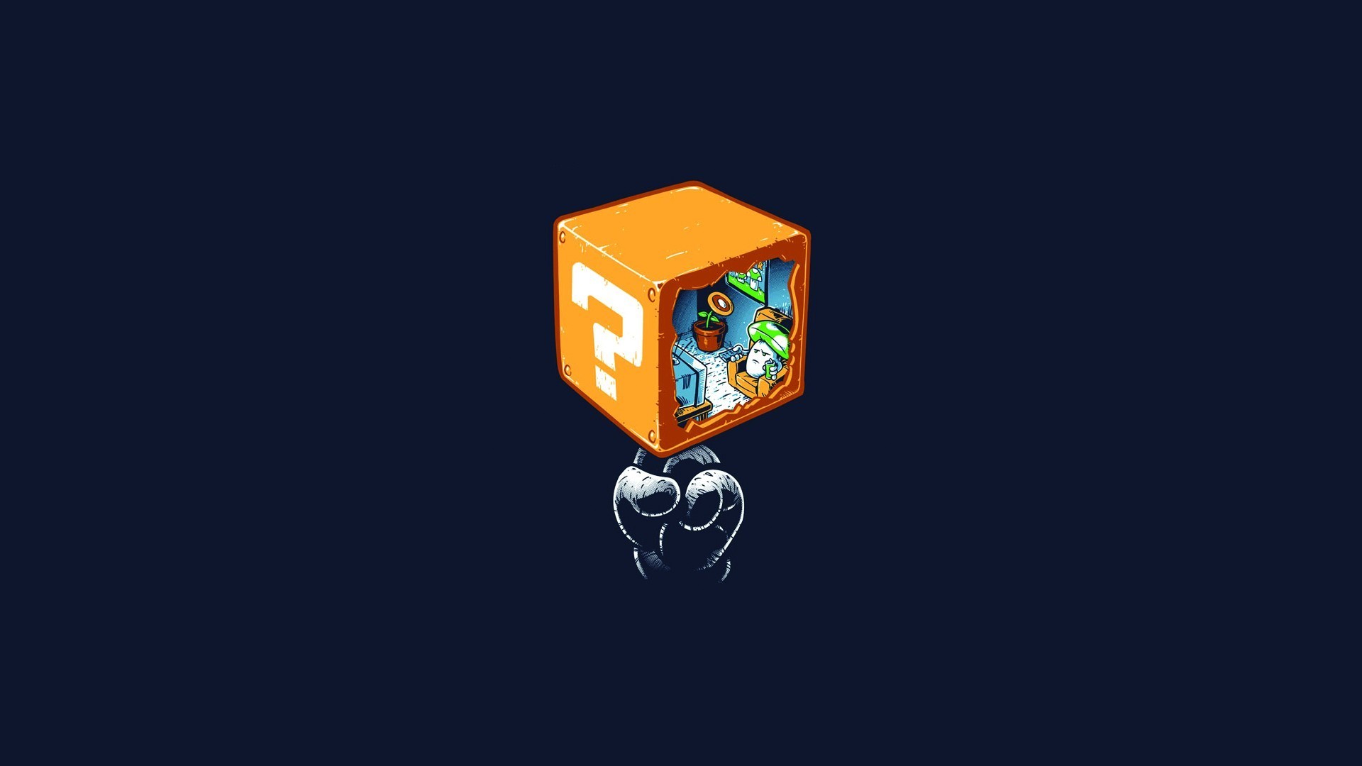 Super Mario, Blocco punto interrogativo, Pixel art, Blu, Full HD, sfondo per portatile