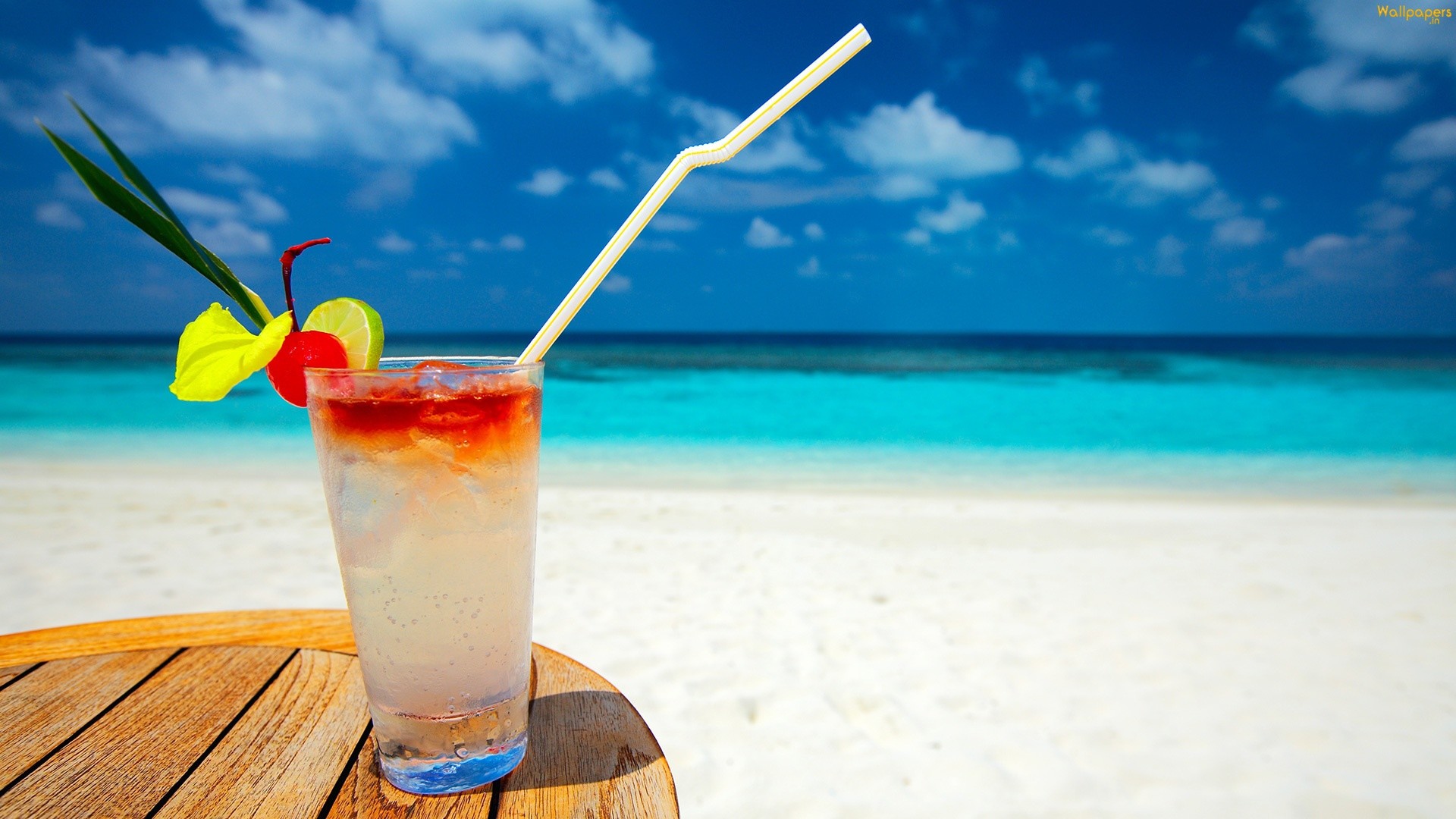 Cocktail, Spiaggia tropicale, Mare turchese, Vacanza, Full HD, sfondo desktop