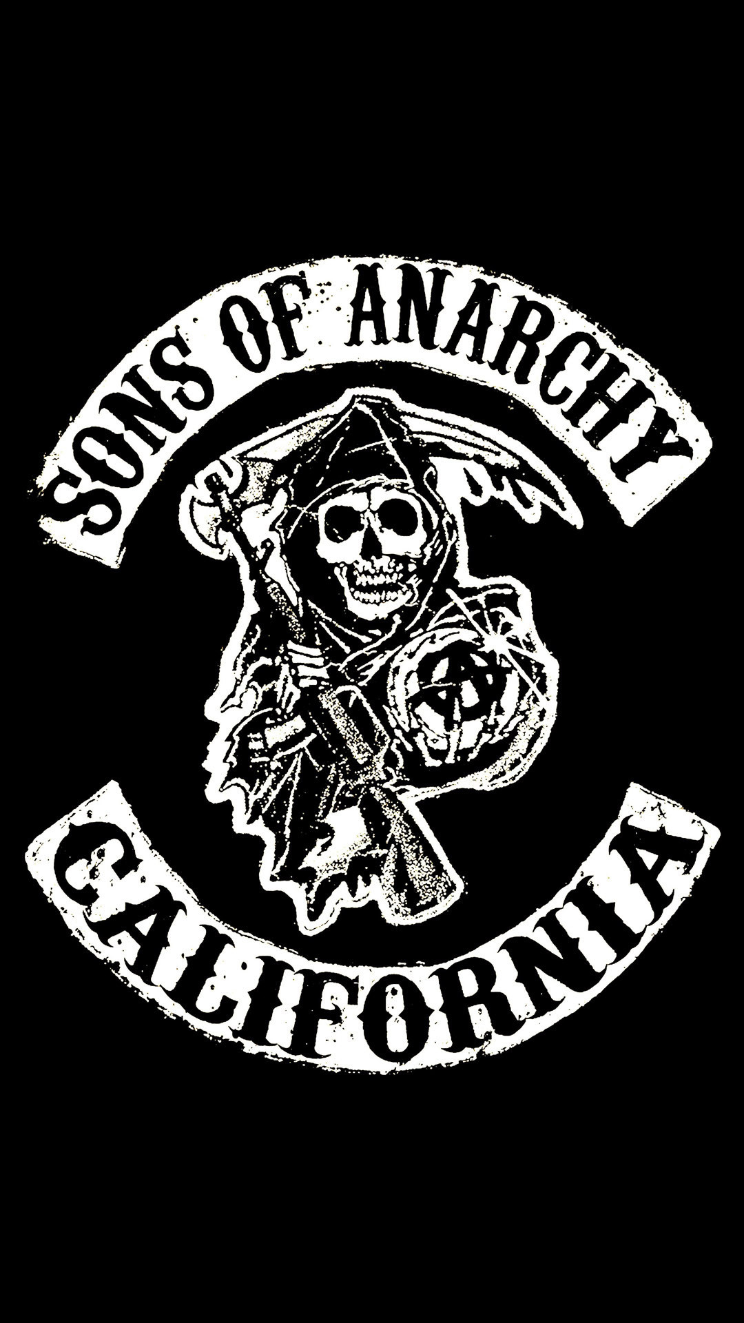 Sons of Anarchy, California, Logo Reaper, Sfondo nero, 1080x1920, schermata di blocco iPhone