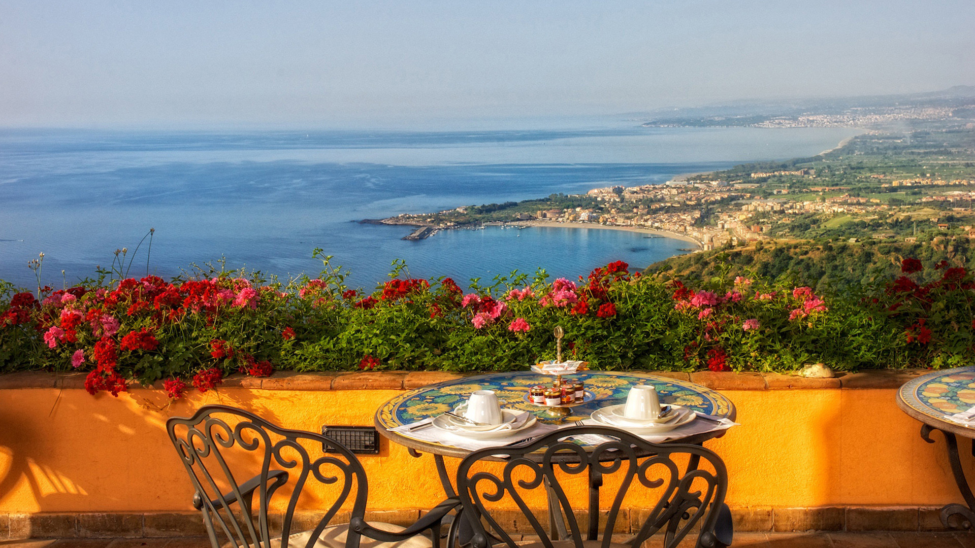 Taormina, Sicilia, Terrazza, Mare, 1920x1080, immagine di sfondo