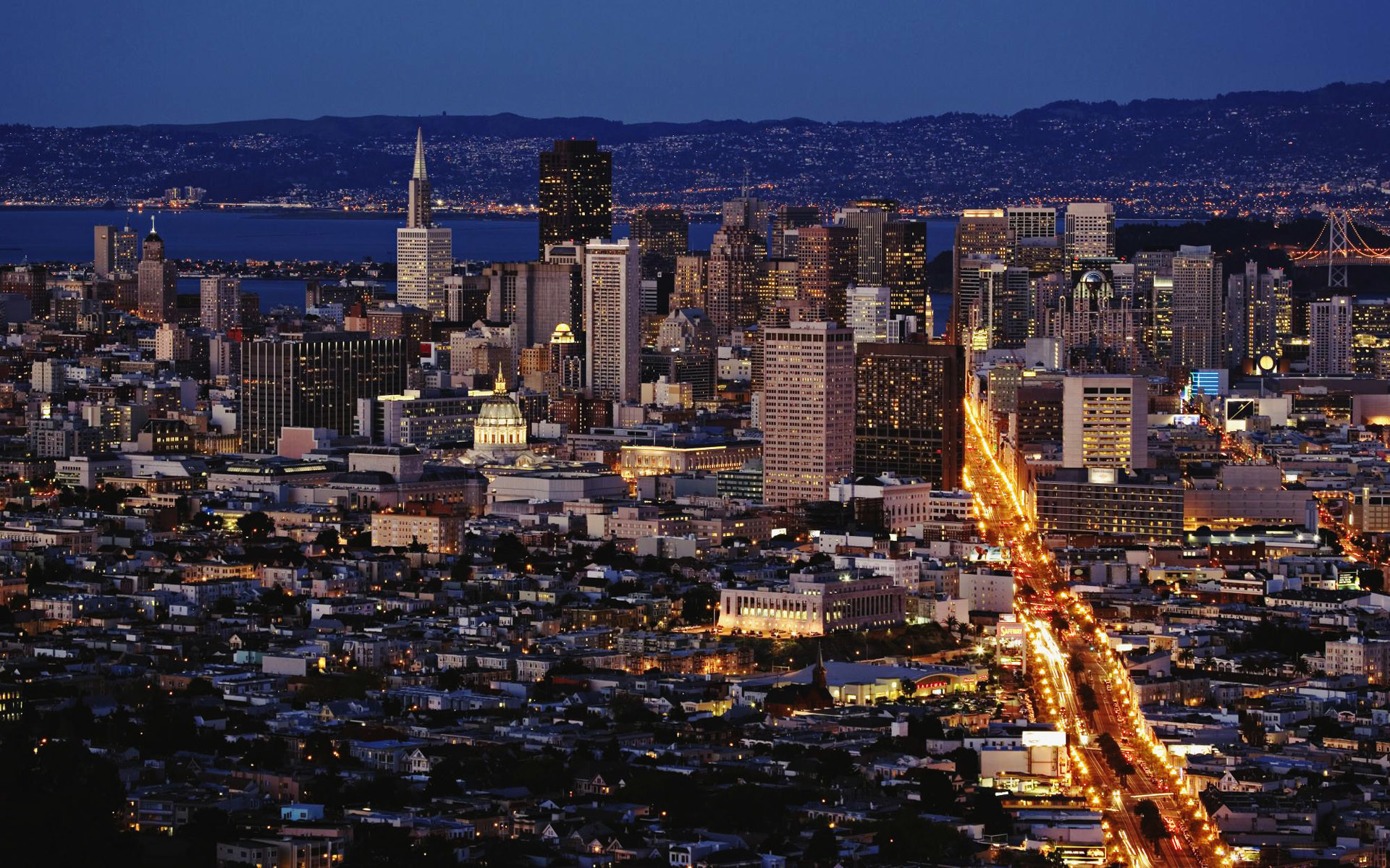 San Francisco, Market Street, Skyline, Sera, 16:10 Full HD, sfondo widescreen