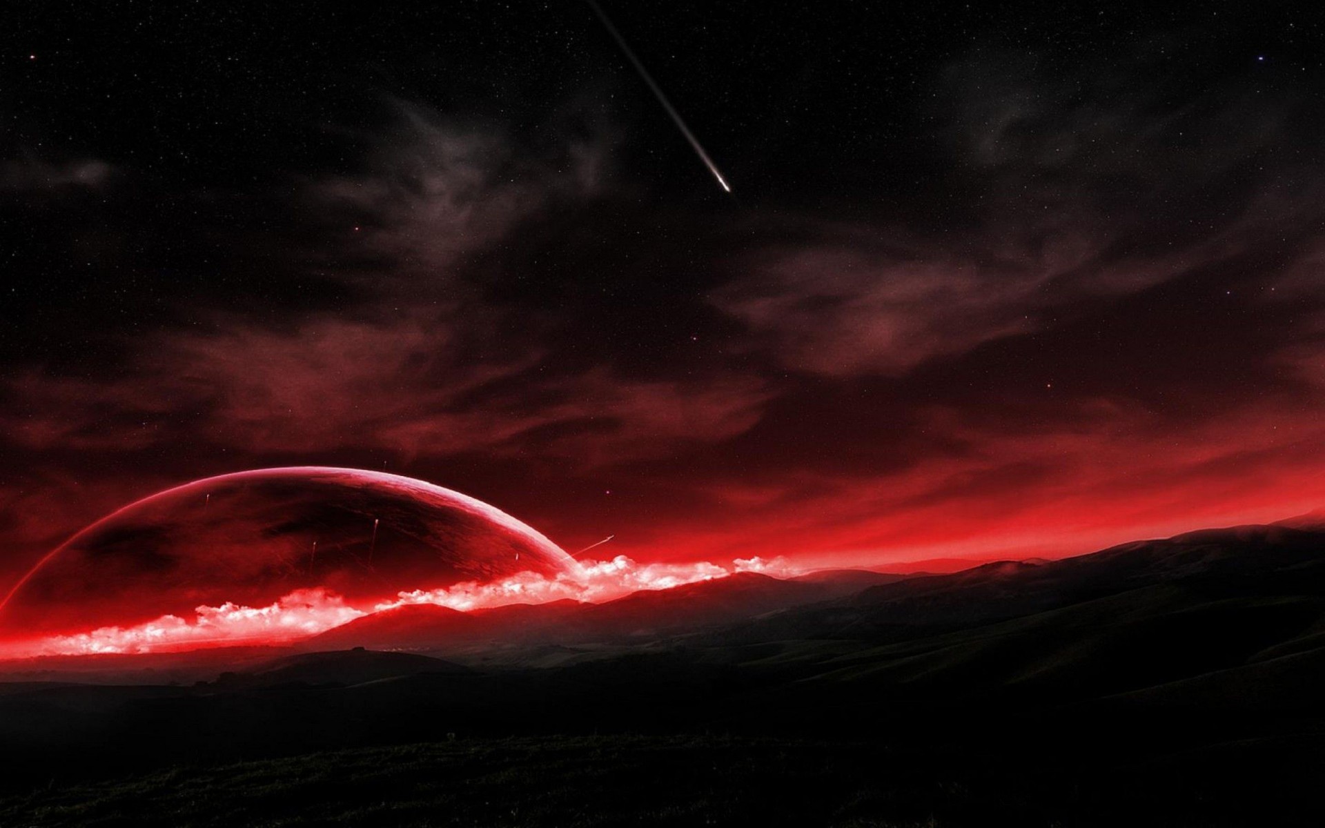 Pianeta, Spazio, Rosso, Cometa, Sfondo nero, 16:10 Full HD, wallpaper widescreen