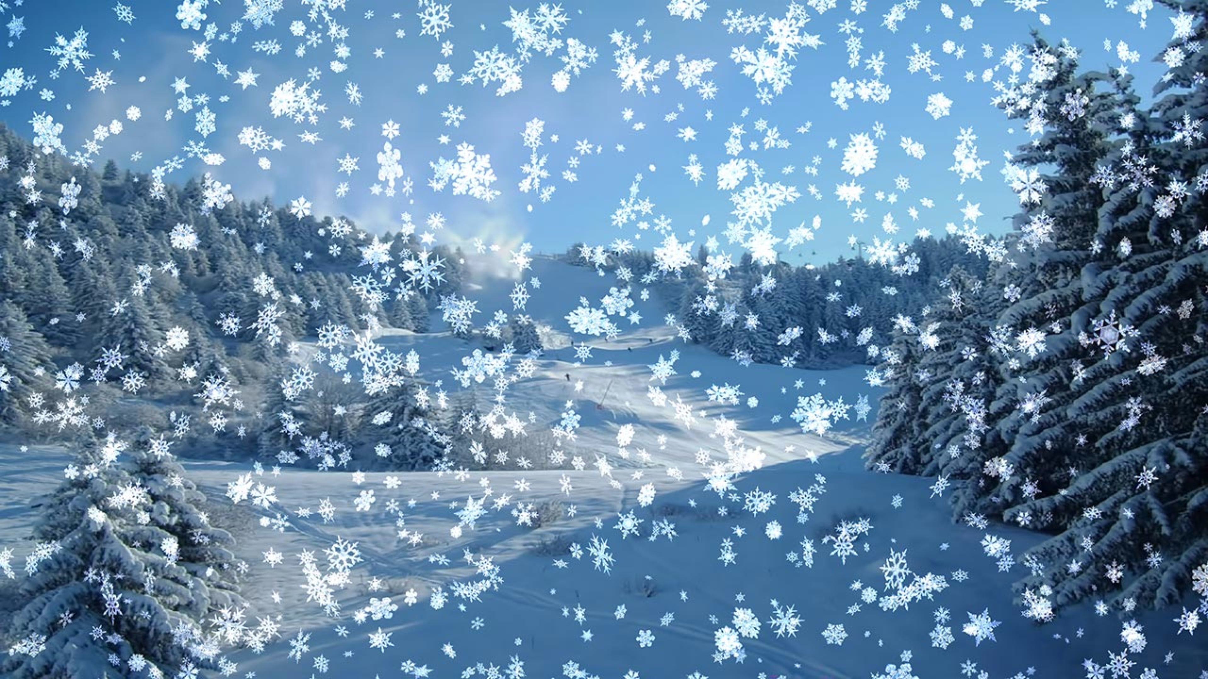 Fiocchi di neve, Nevicata, Bosco, Fiume, 3840x2160, immagine di sfondo