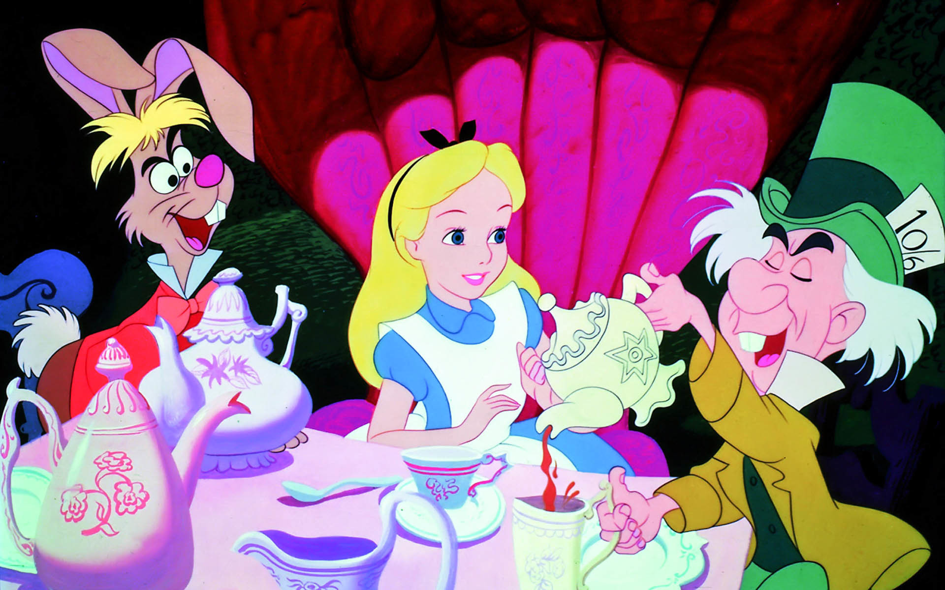 Alice nel Paese delle Meraviglie (1951), Disney, Cappellaio Matto, Leprotto Bisestile, Tea party, sfondo Full HD