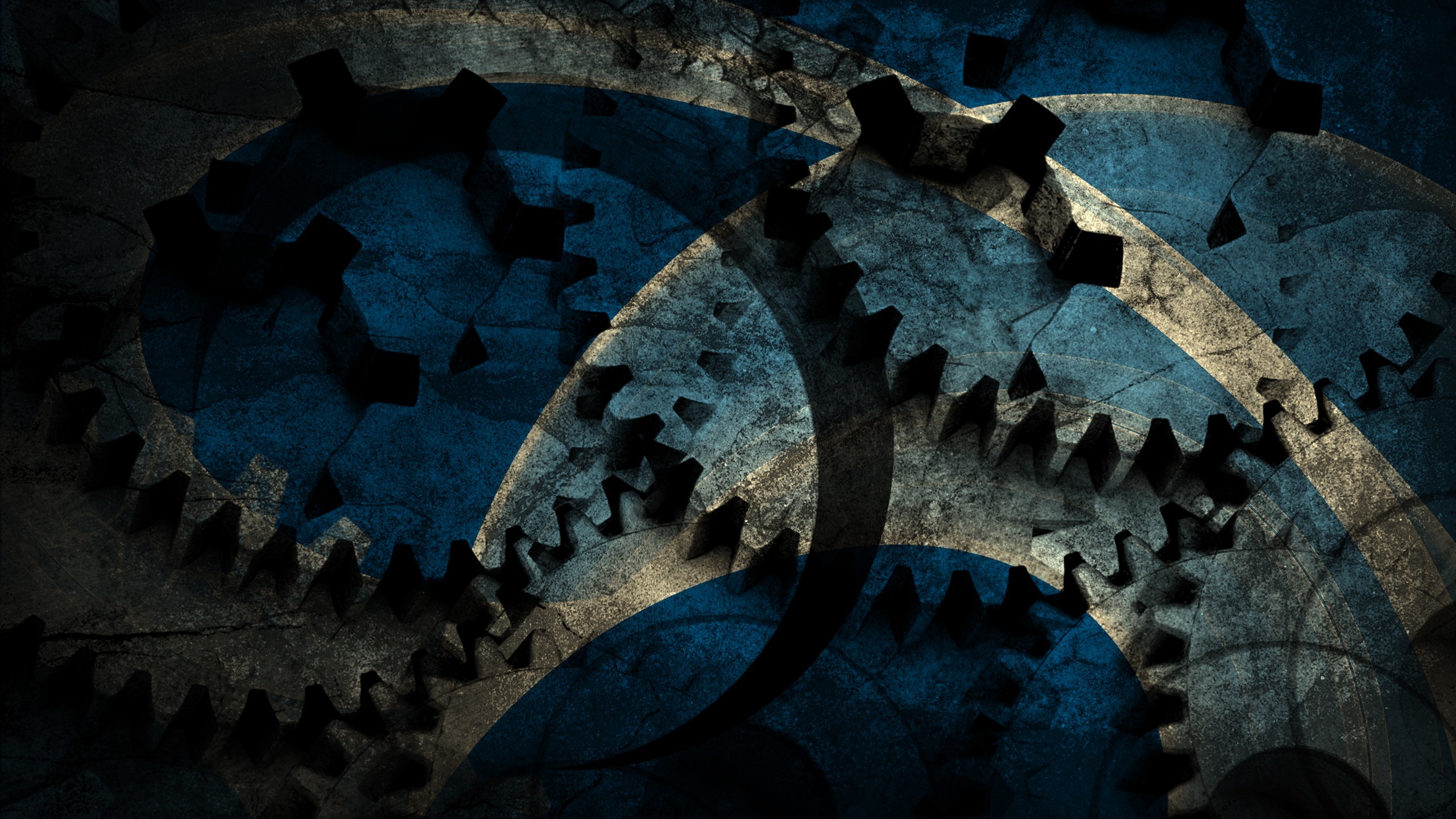 Ingranaggi, Steampunk, Blu, Texture grunge, 2K, sfondo per PC