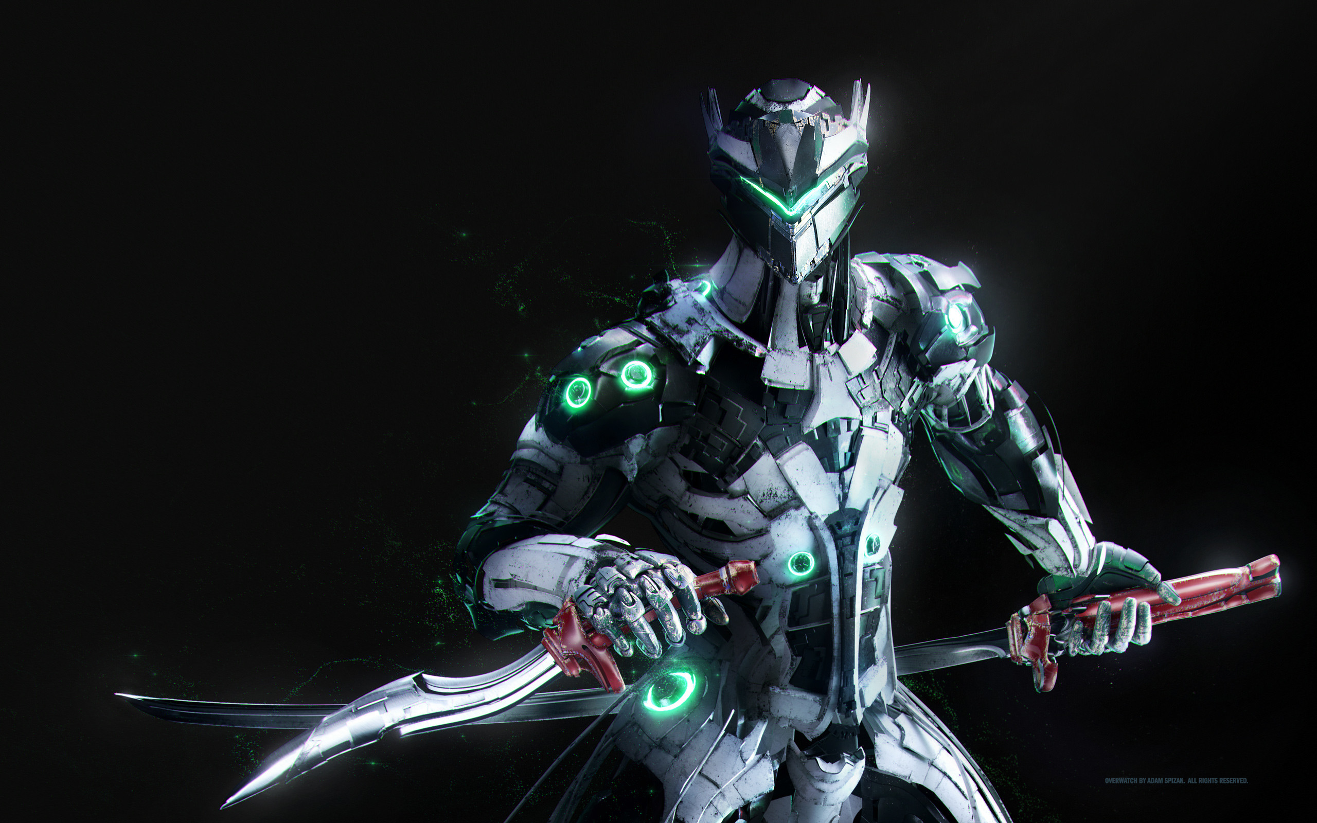 Genji, Overwatch, Katana, Sfondo nero, 2560x1600, wallpaper desktop