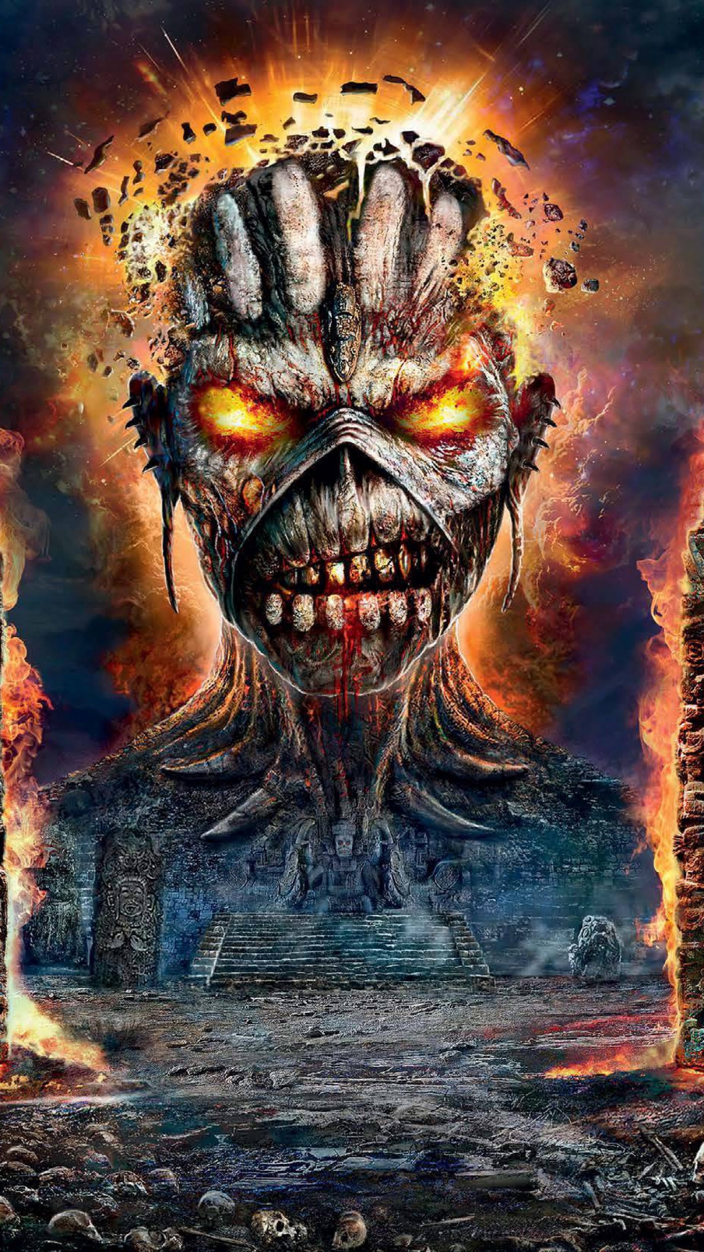 Eddie, The Book of Souls, Iron Maiden, Teschio, Fuoco, QHD+, sfondo per smartphone