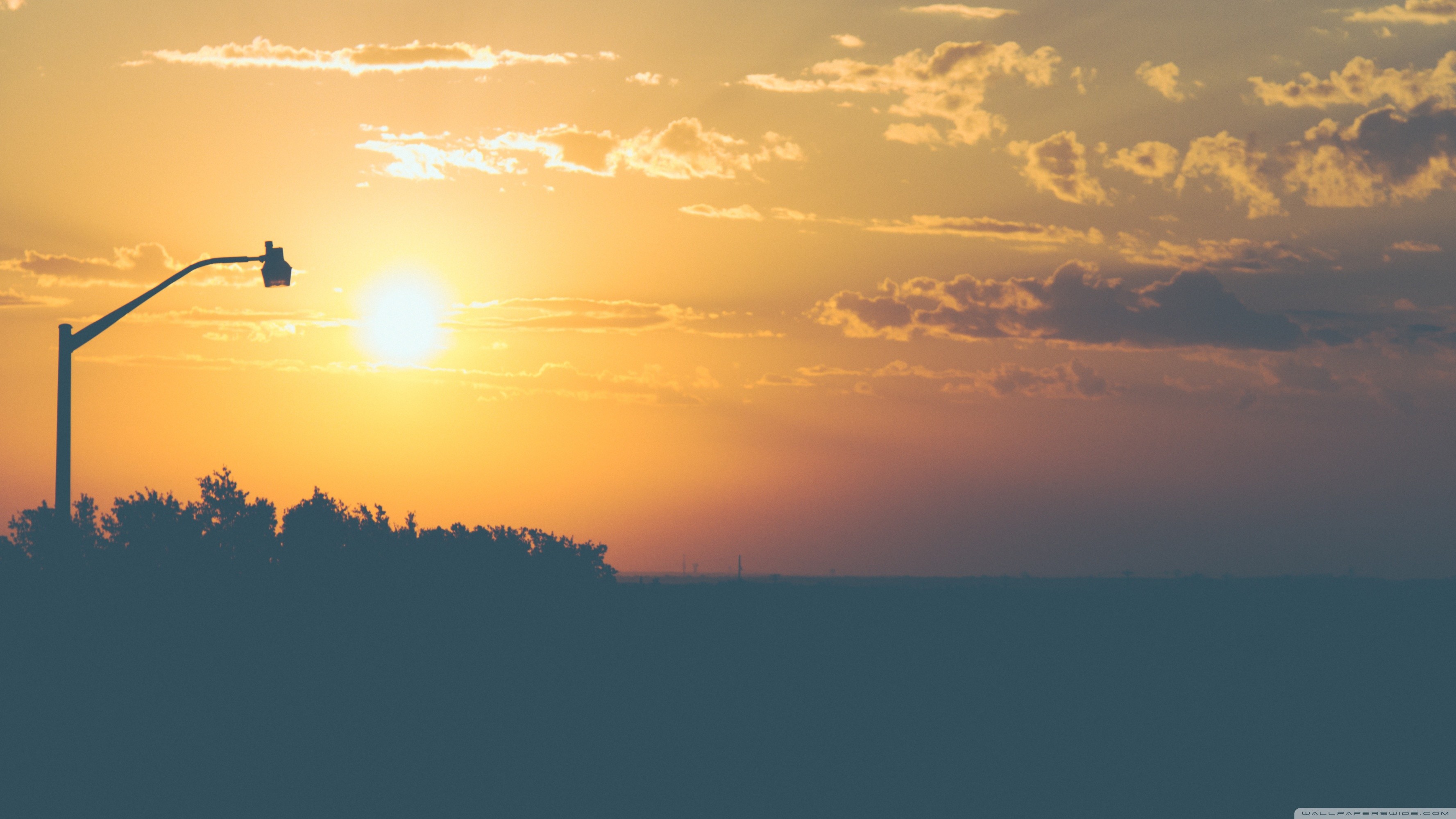 Sole, Tramonto, Lampione, Silhouette, 2K, sfondo per PC e portatile