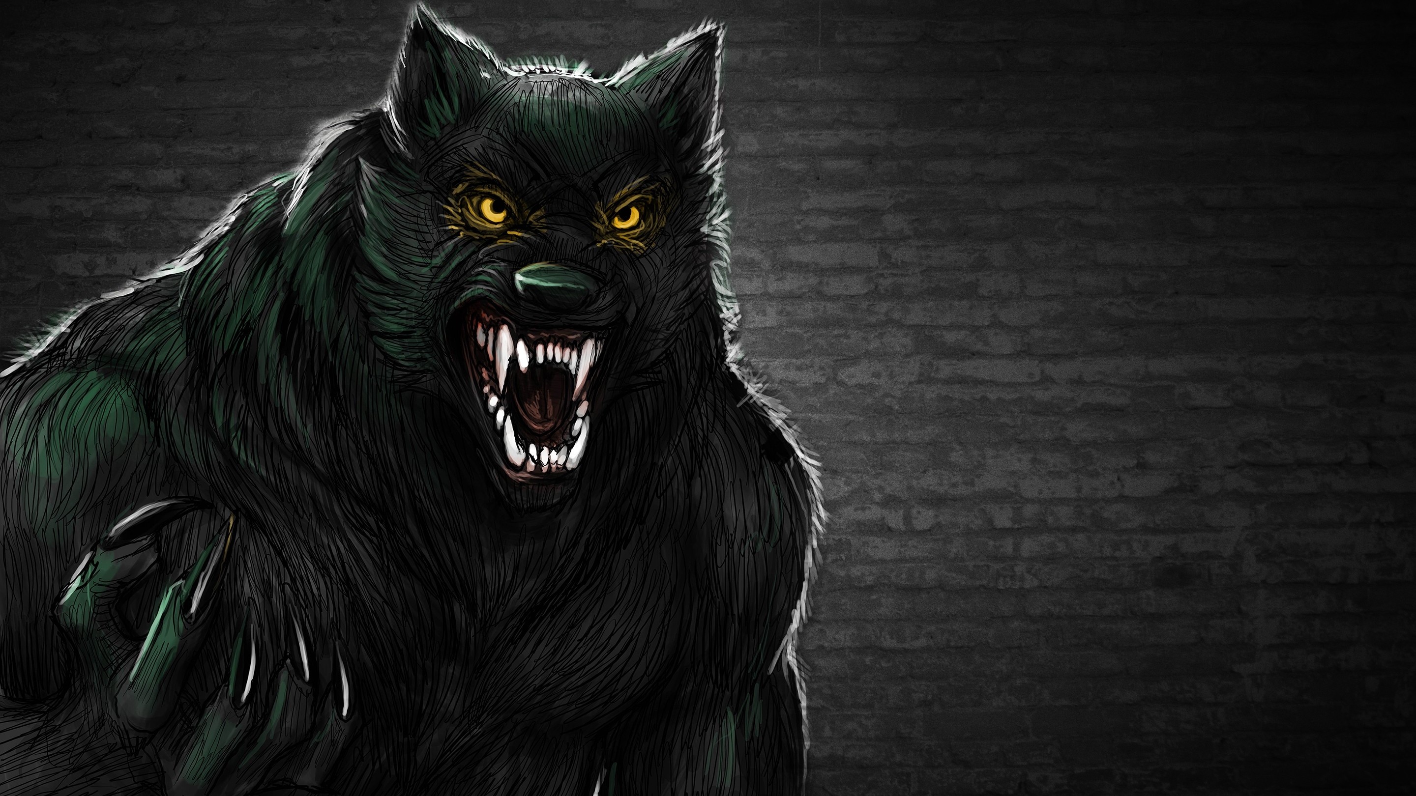 Lupo mannaro, Ringhio, Arte digitale, Horror, 2K, sfondo per portatile