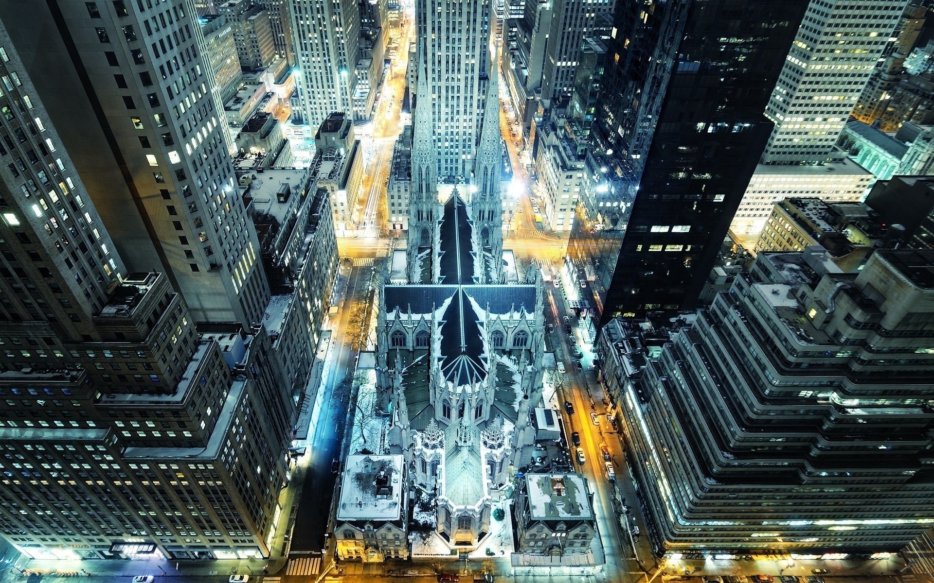 New York, Cattedrale di San Patrizio, Vista dall'alto, Grattacieli, sfondo 1920x1200 per PC