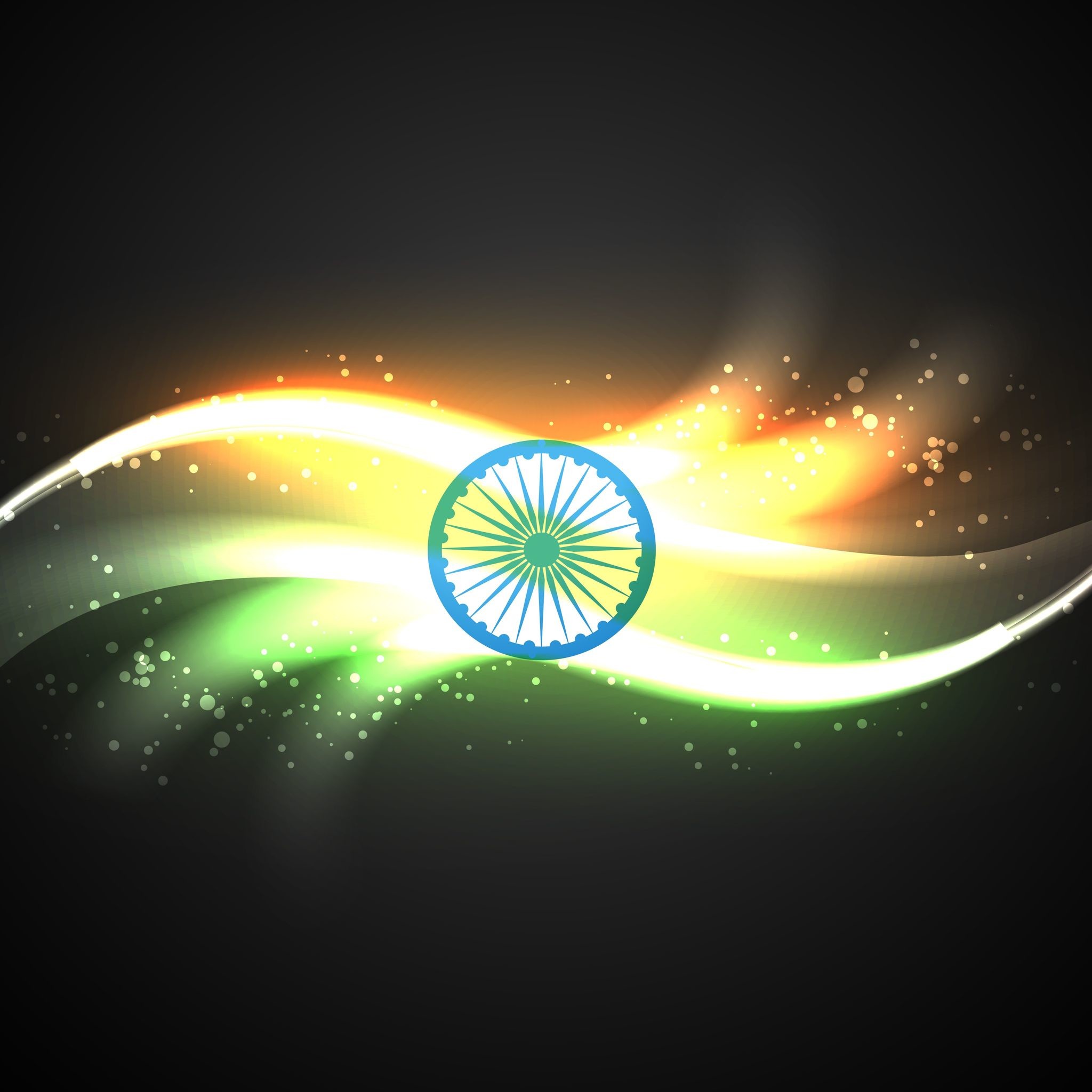 Bandiera dell'India, Ashoka Chakra, Sfondo nero, Luce, Full HD, schermata di blocco iPad