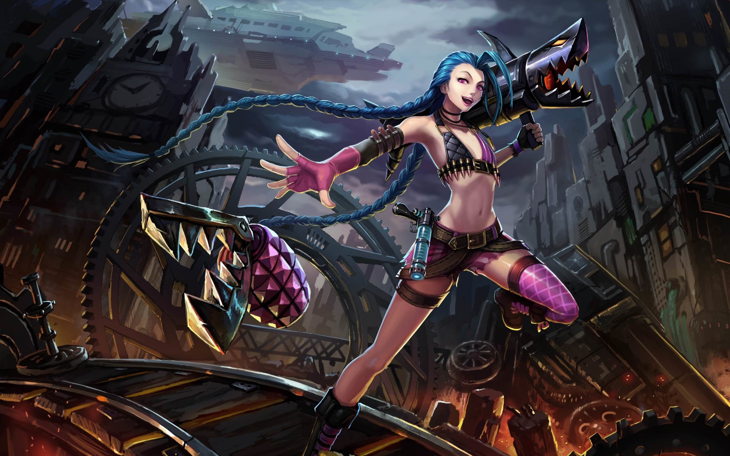 Jinx, League of Legends, Lanciarazzi, Città, 2K, sfondo per PC