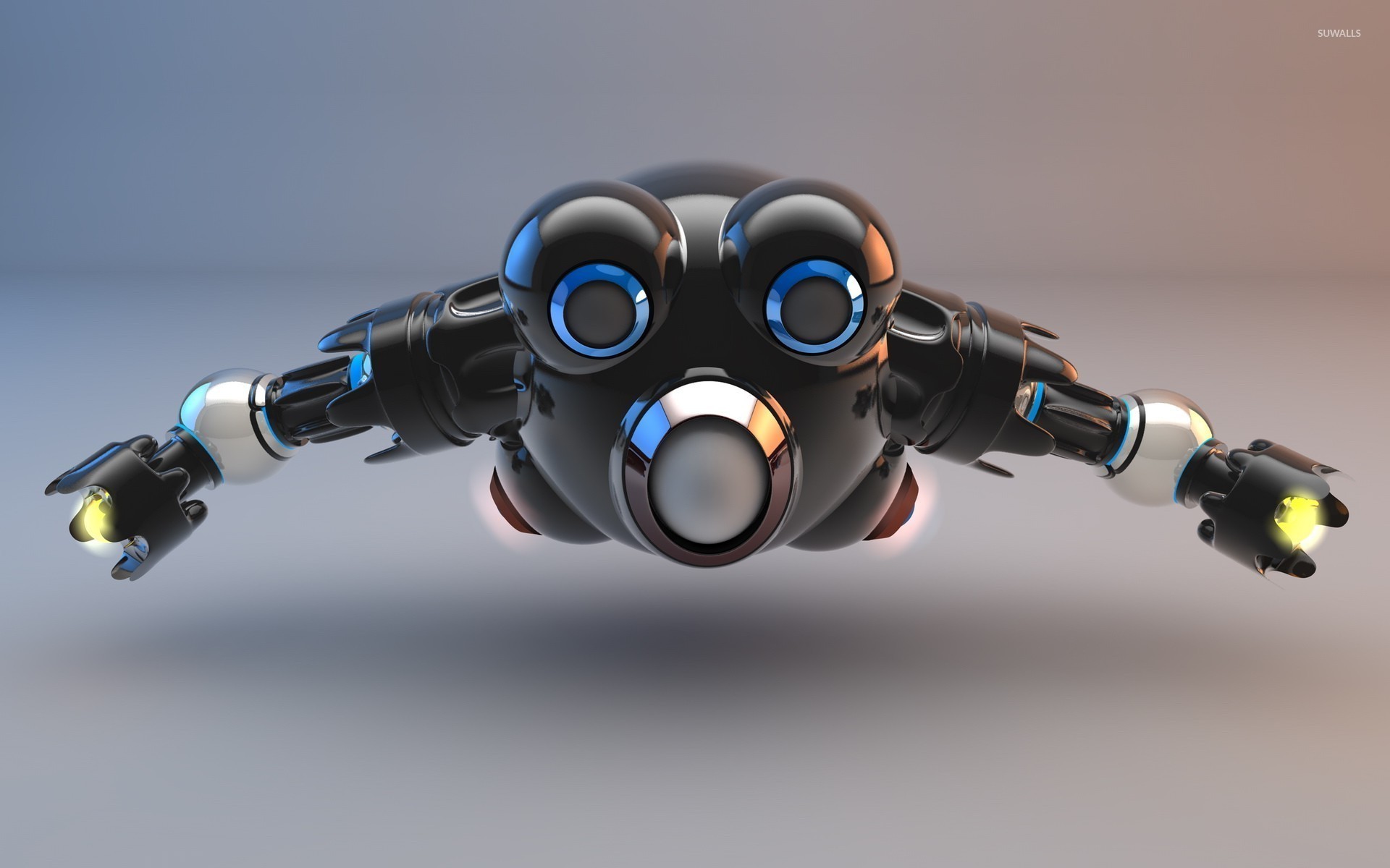 Robot volante, Rendering 3D, Occhi blu, Full HD, sfondo desktop