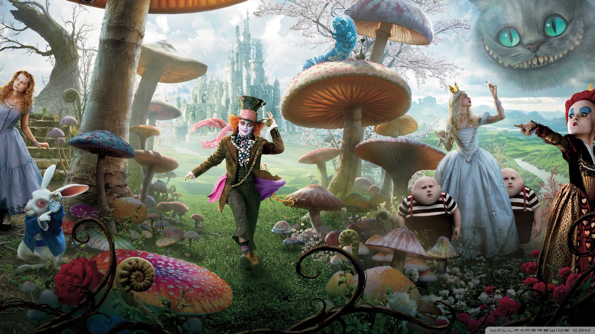 Alice in Wonderland (2010), Cappellaio Matto, Stregatto, Regina Rossa, Funghi giganti, sfondo per PC