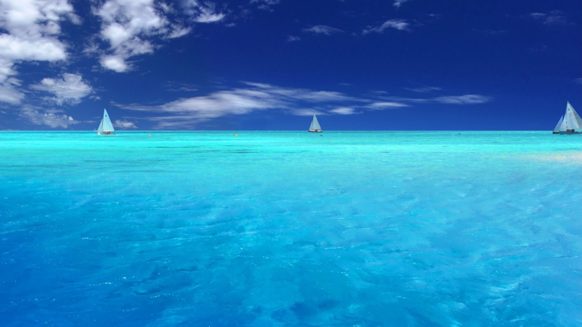 Oceano, Acqua turchese, Barche a vela, Orizzonte, Cielo azzurro, sfondo desktop 1920x1080