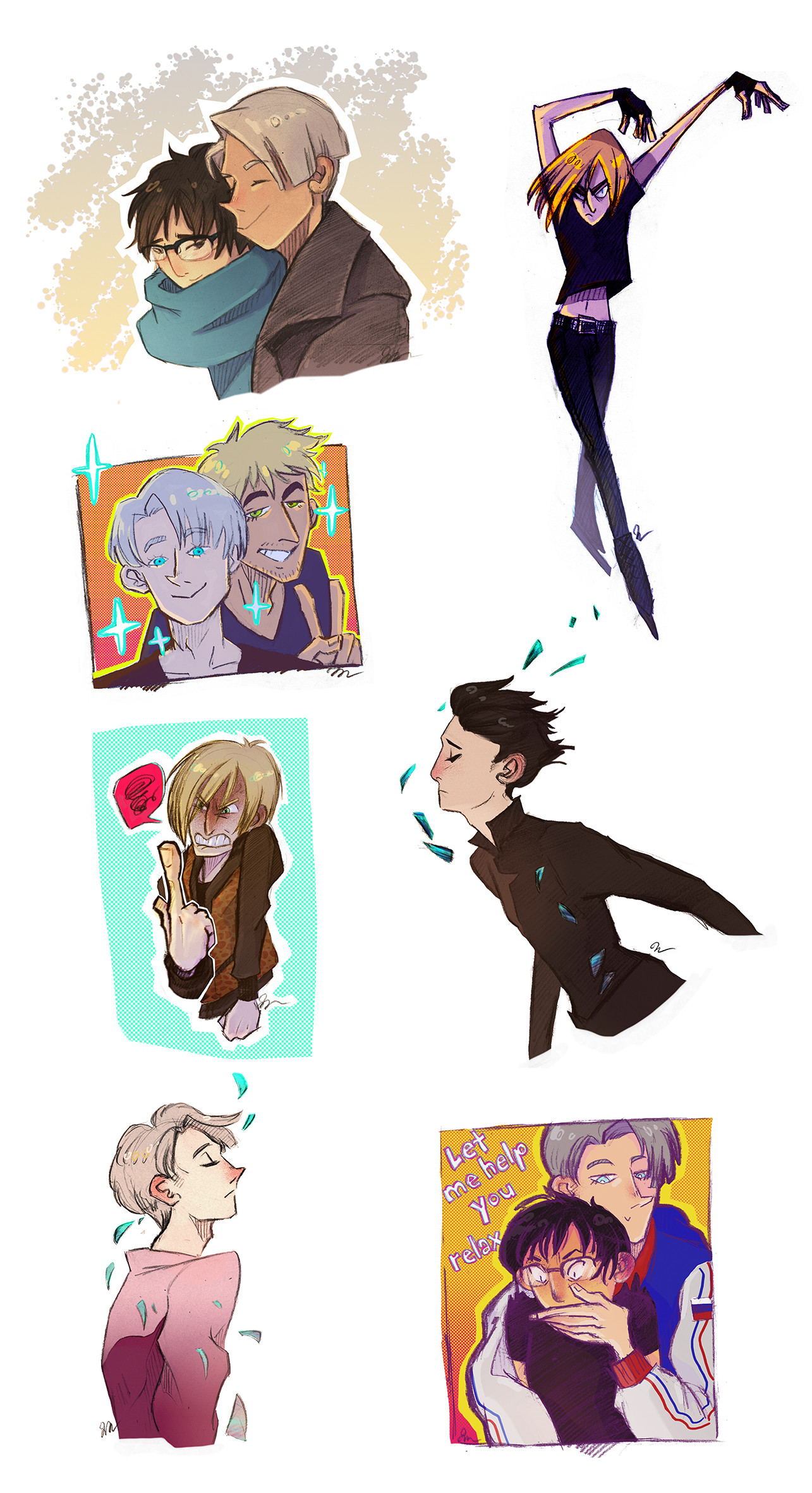 Yuri!!! on Ice, Yuri Katsuki, Victor Nikiforov, Collage, Full HD, schermata di blocco del cellulare