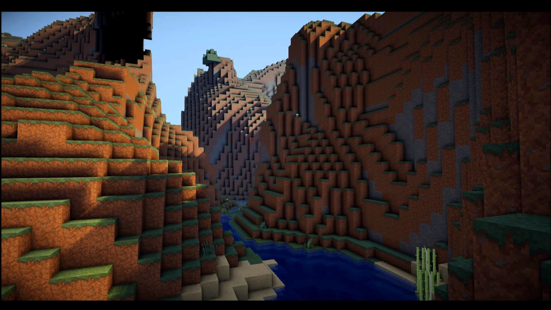 Minecraft, Montagne, Canyon, Fiume, 16:9 Full HD, wallpaper widescreen