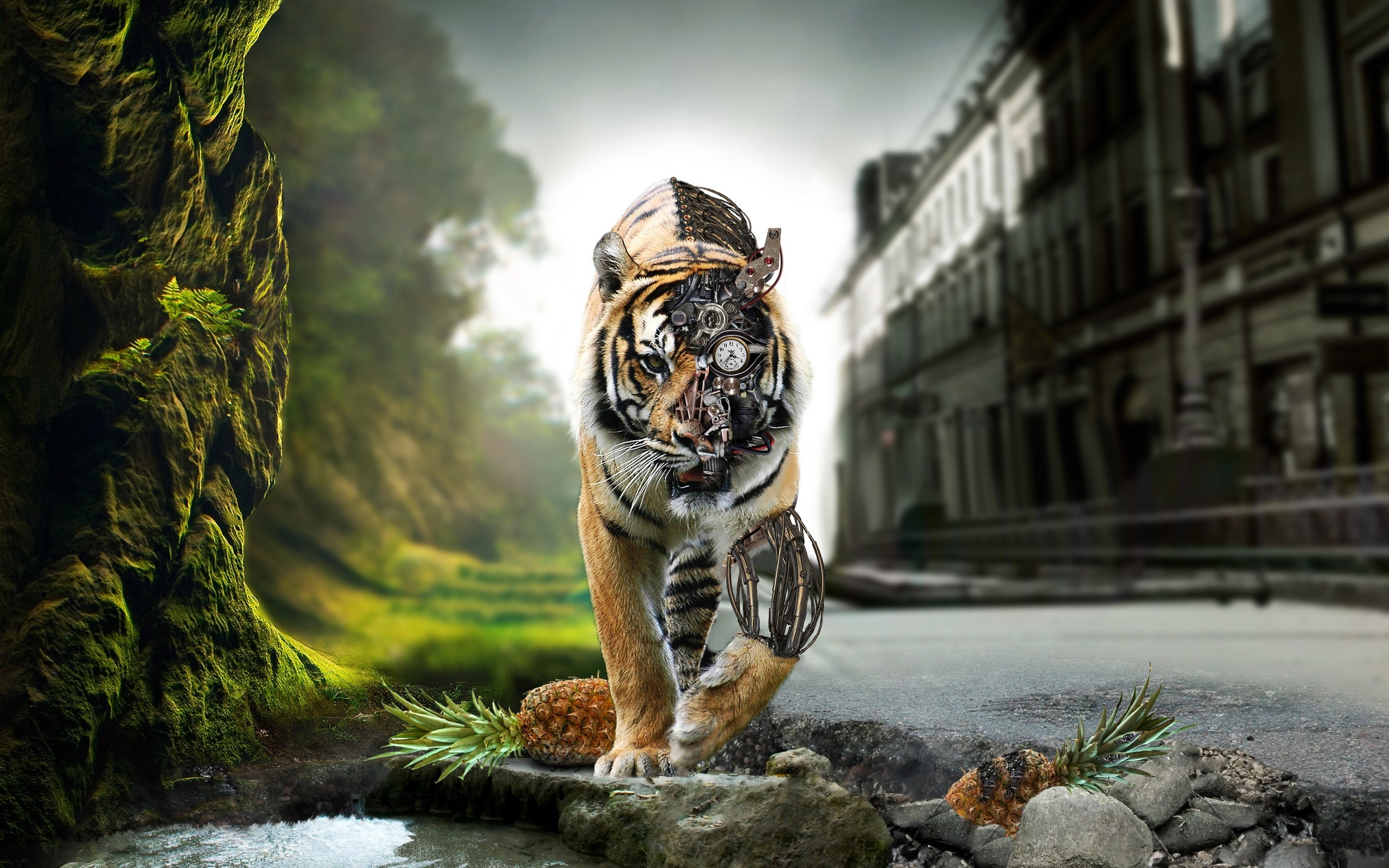 Tigre, Cyborg, Città, Surreale, 2560x1600, sfondo MacBook Pro