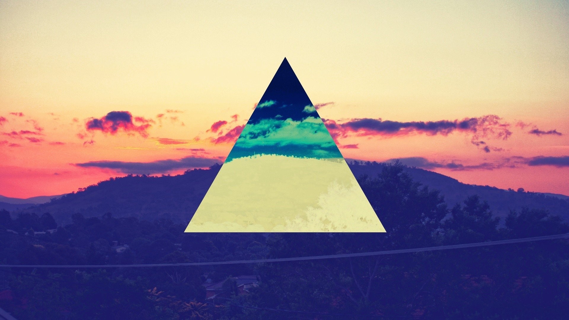 Triangolo, Tramonto, Colline, Geometrico, Full HD, wallpaper desktop