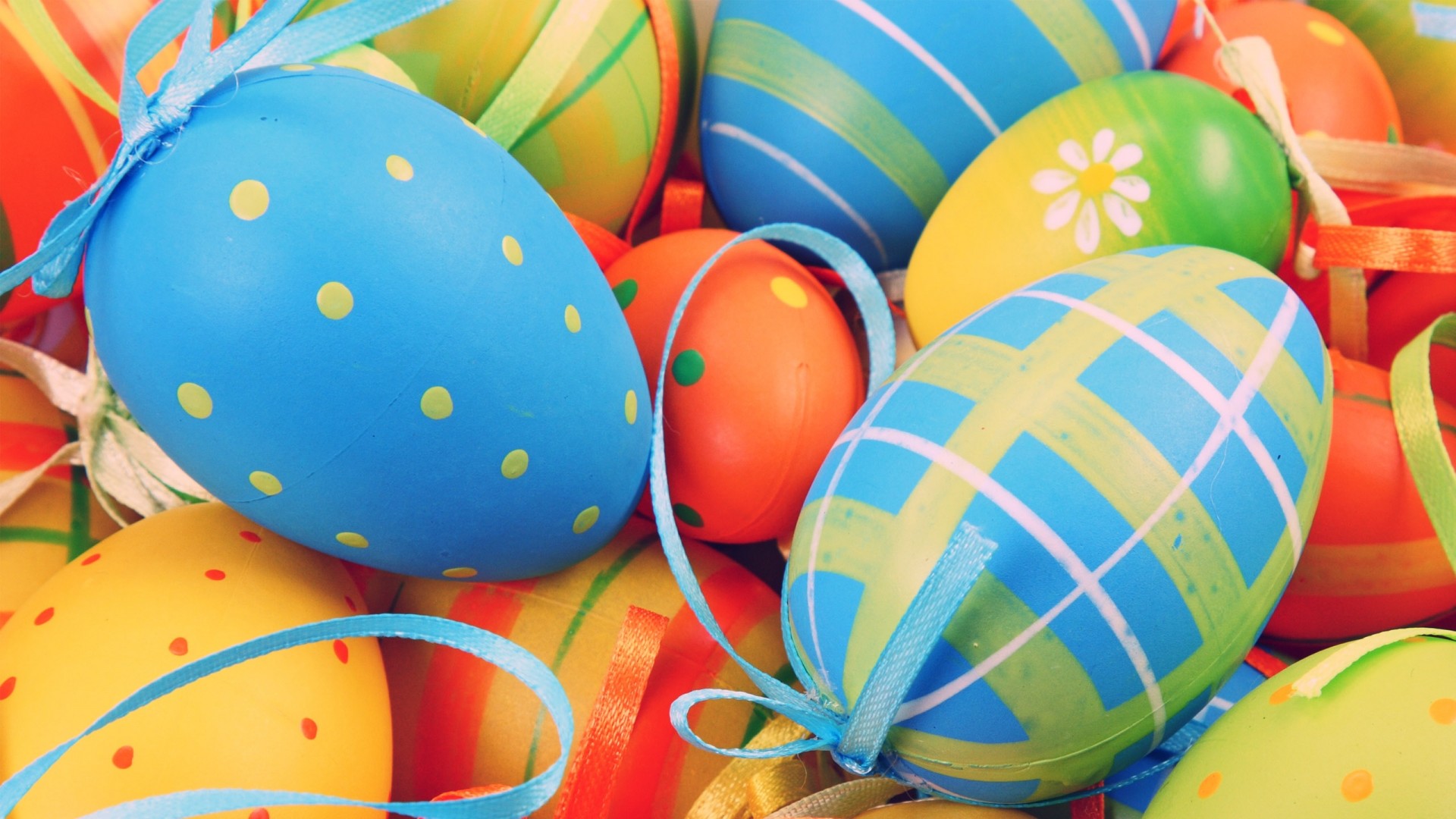 Uova di Pasqua, Uova decorate, Nastri, Pois, Multicolore, 1920x1080, wallpaper desktop