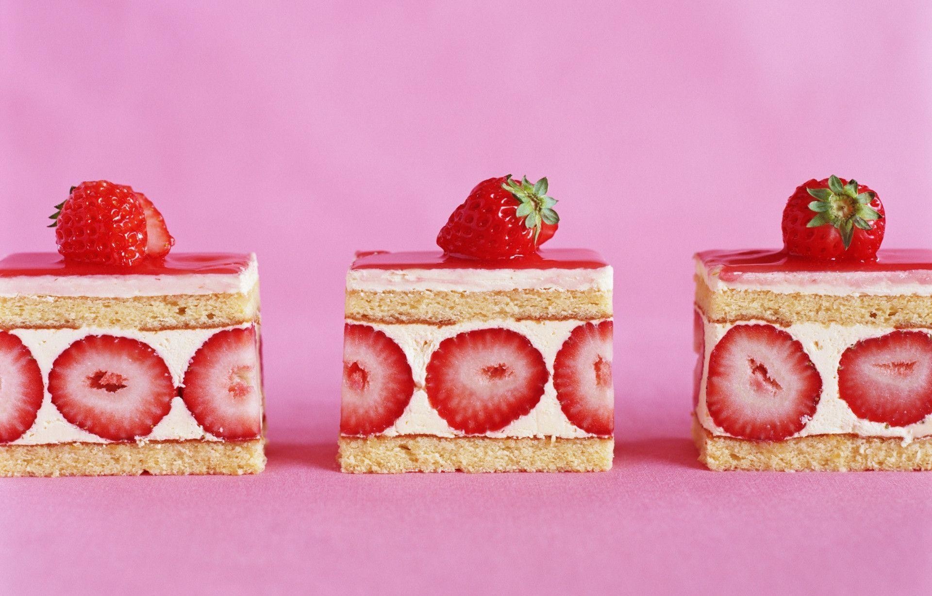 Torta alle fragole, Fraisier, Fragole, Sfondo rosa, Full HD, wallpaper desktop