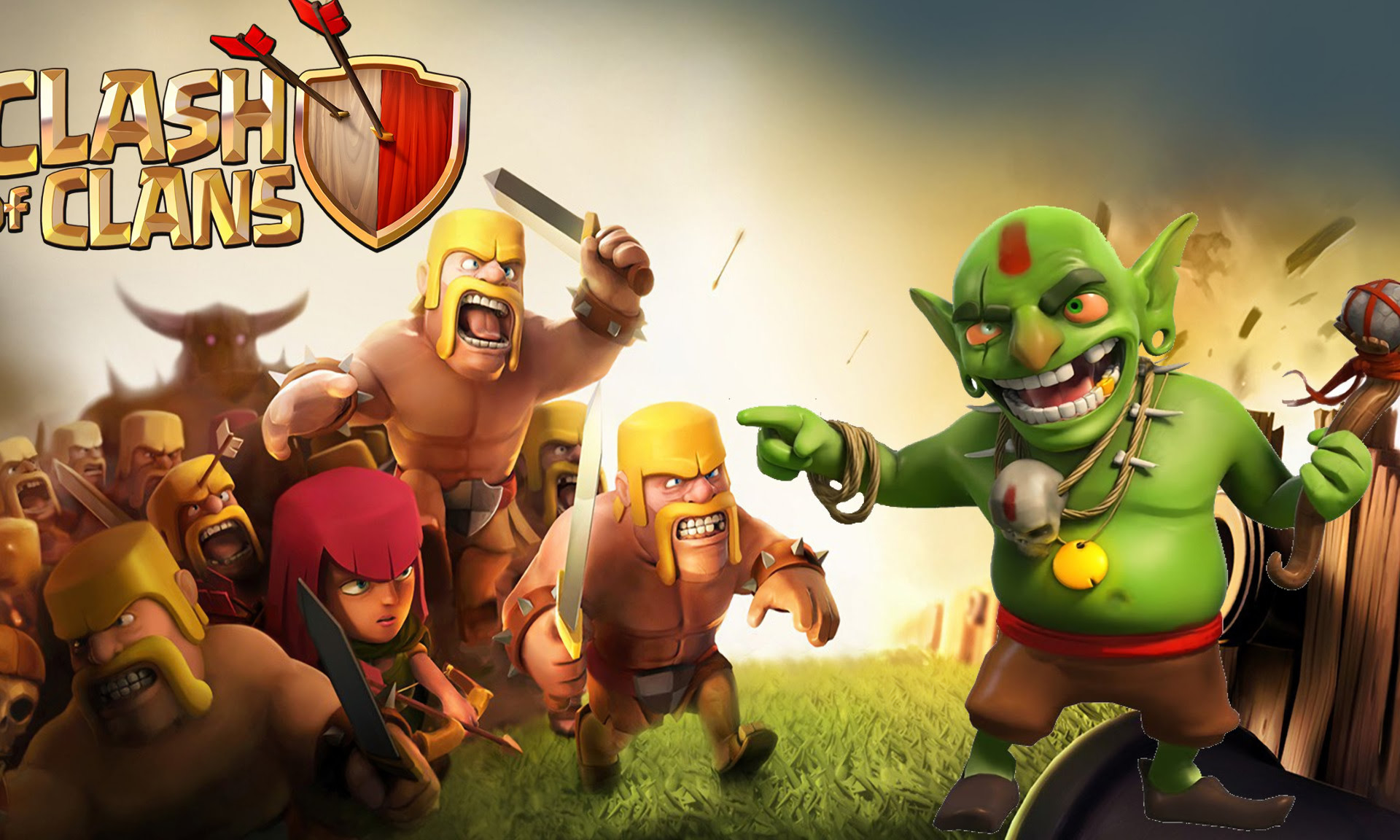 Goblin, Barbaro, Arciera, Clash of Clans, Logo, Full HD, sfondo per portatile