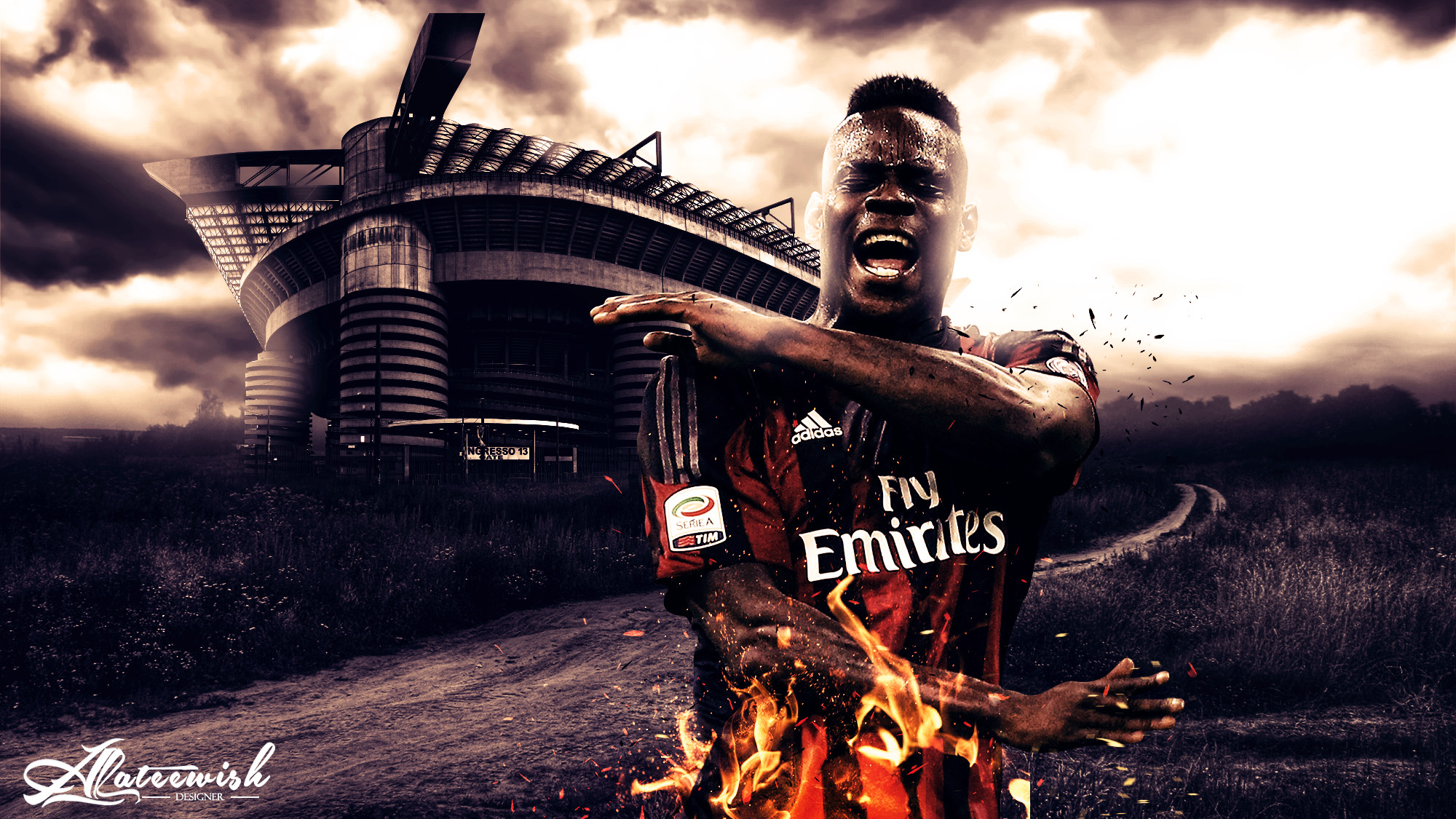 AC Milan, Stadio San Siro, Calciatore, Fuoco, 16:9 Full HD, sfondo widescreen