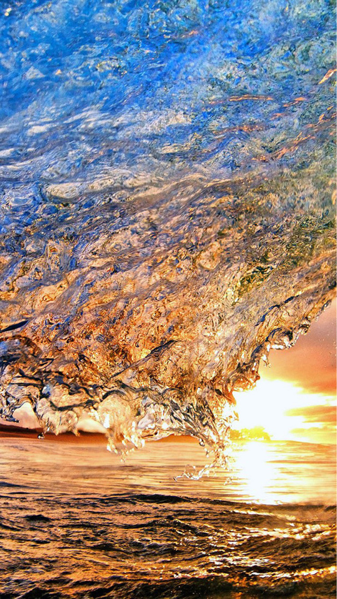 Onda, Mare, Tramonto, Primo piano, sfondo iPhone