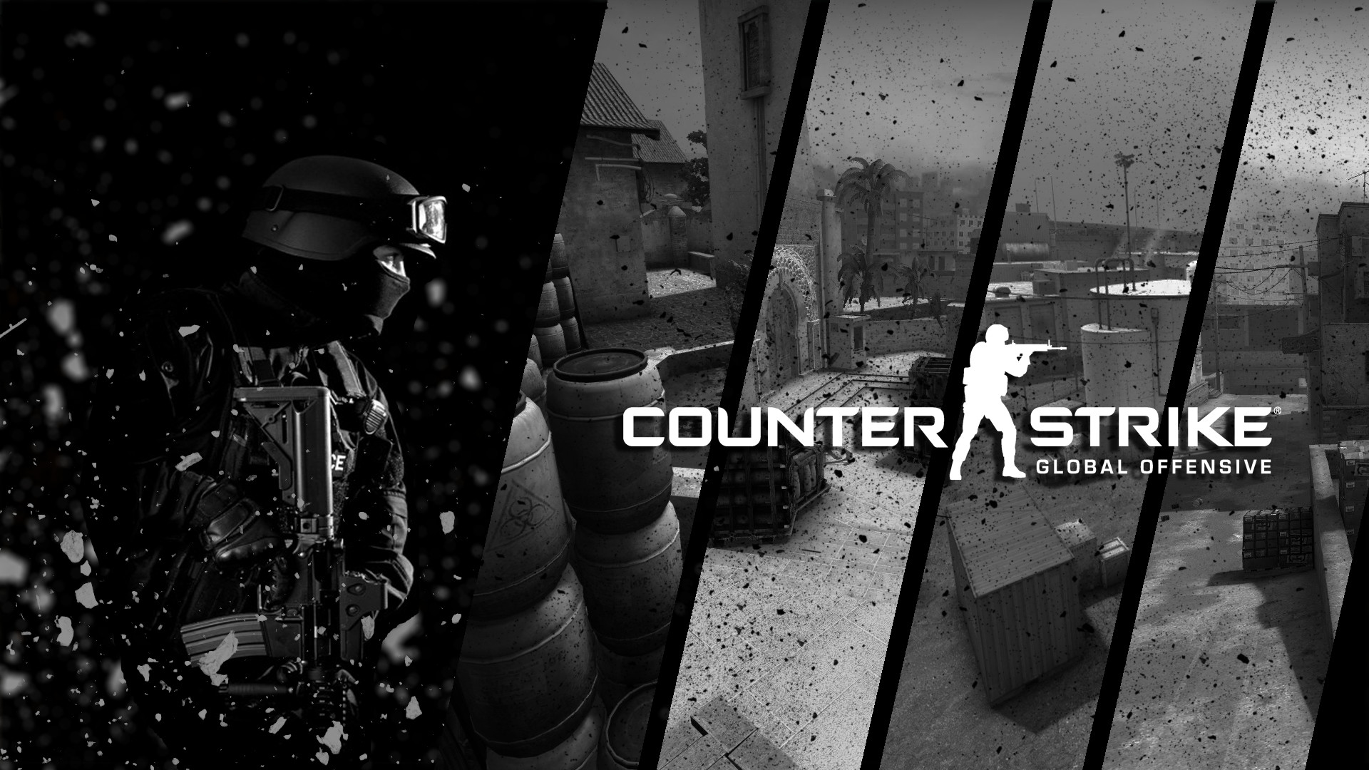 Counter-Strike: Global Offensive, Logo CS:GO, Bianco e nero, Pannelli, wallpaper desktop Full HD
