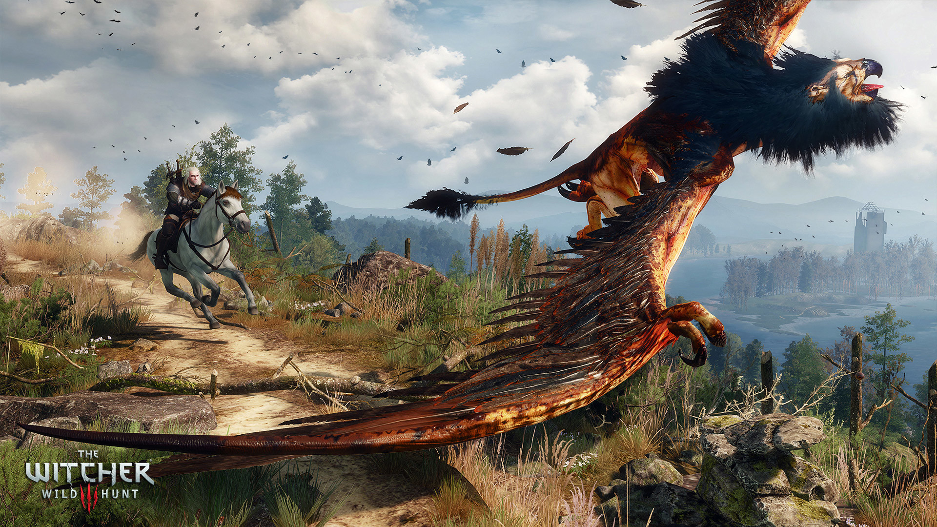 Geralt di Rivia, Grifone, The Witcher 3: Wild Hunt, Cavallo, Combattimento, wallpaper 1920x1080