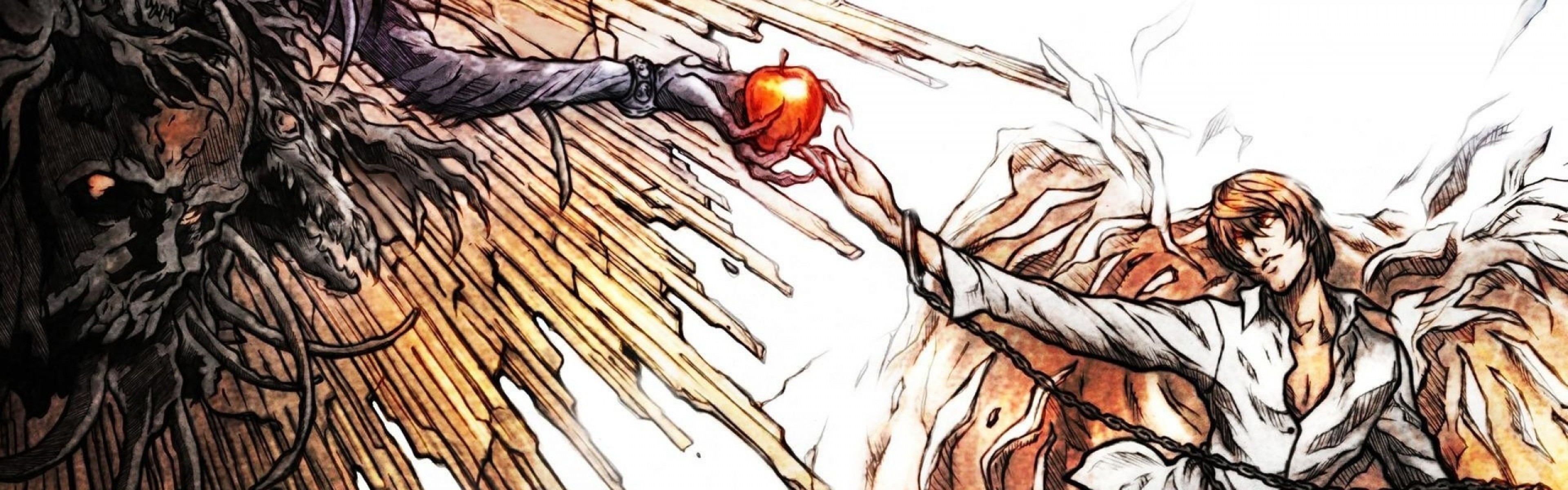 Ryuk, Light Yagami, Death Note, Mela, Illustrazione, doppio schermo, sfondo Full HD